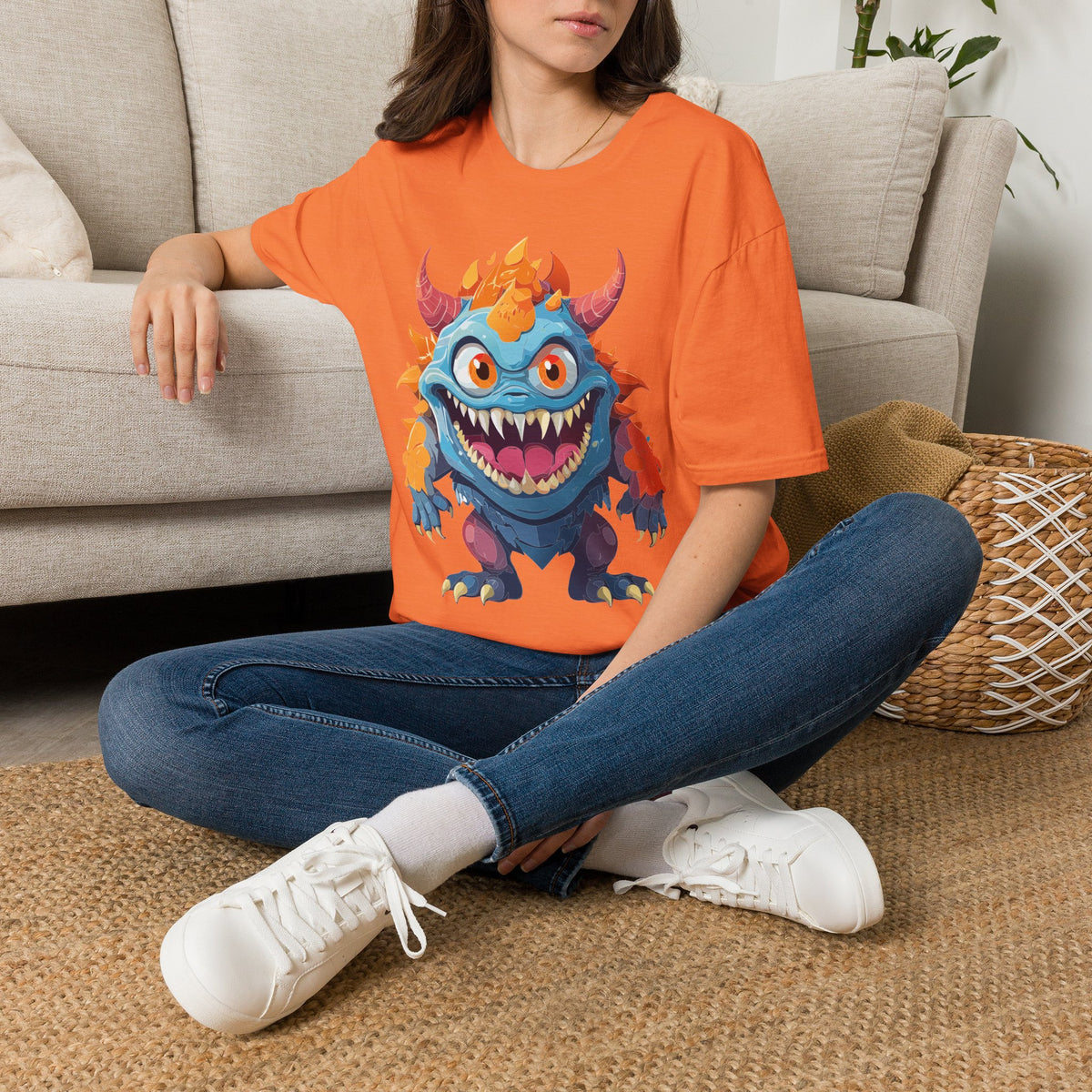 Cute Colorful Monster T-Shirt — Fun Cartoon Demon Cartoon Graphic Tee Unisex 100 Cotton Gildan T-Shirt