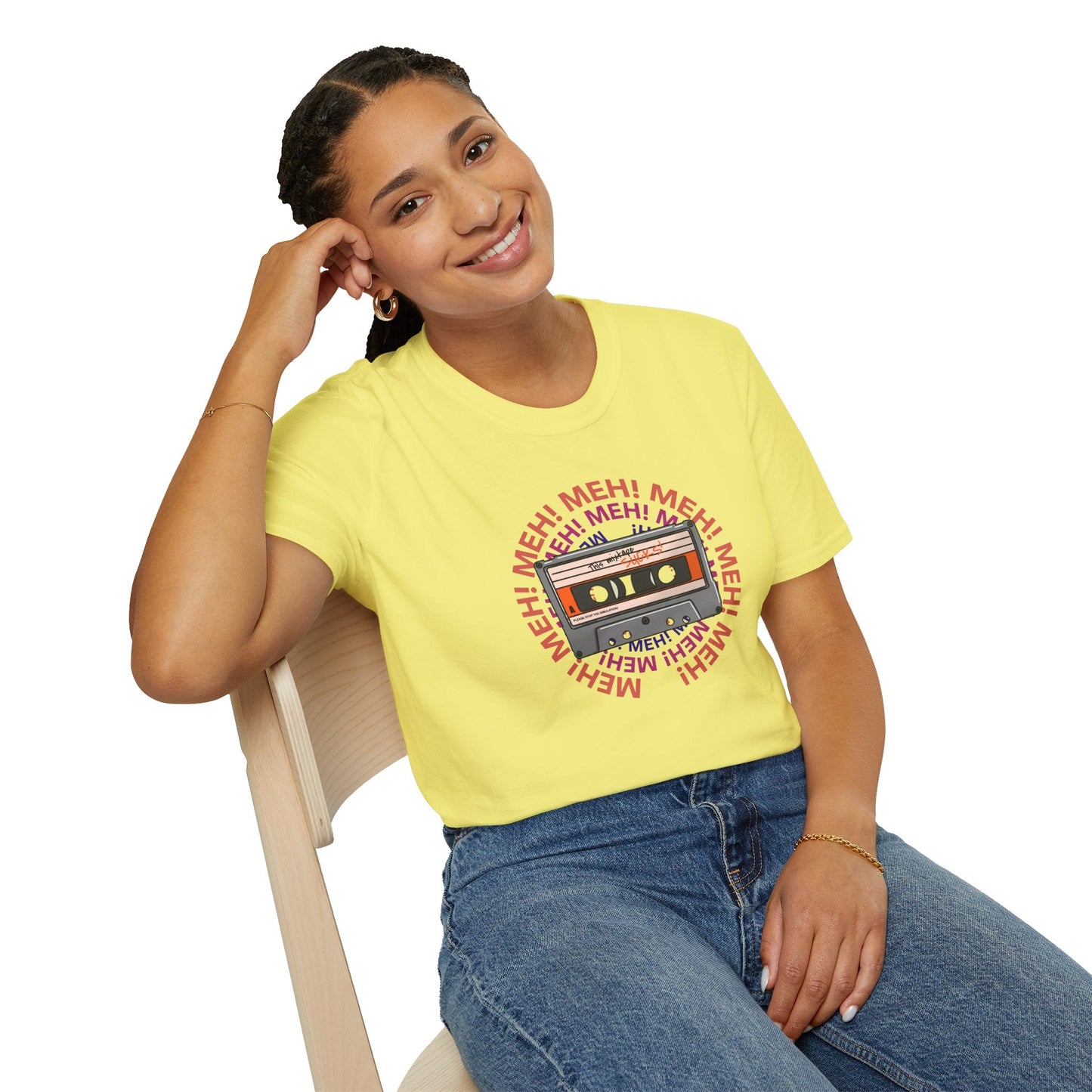 Cassette Tape Meh Graphic T-Shirt Unisex Cotton Retro Funny Music Tee