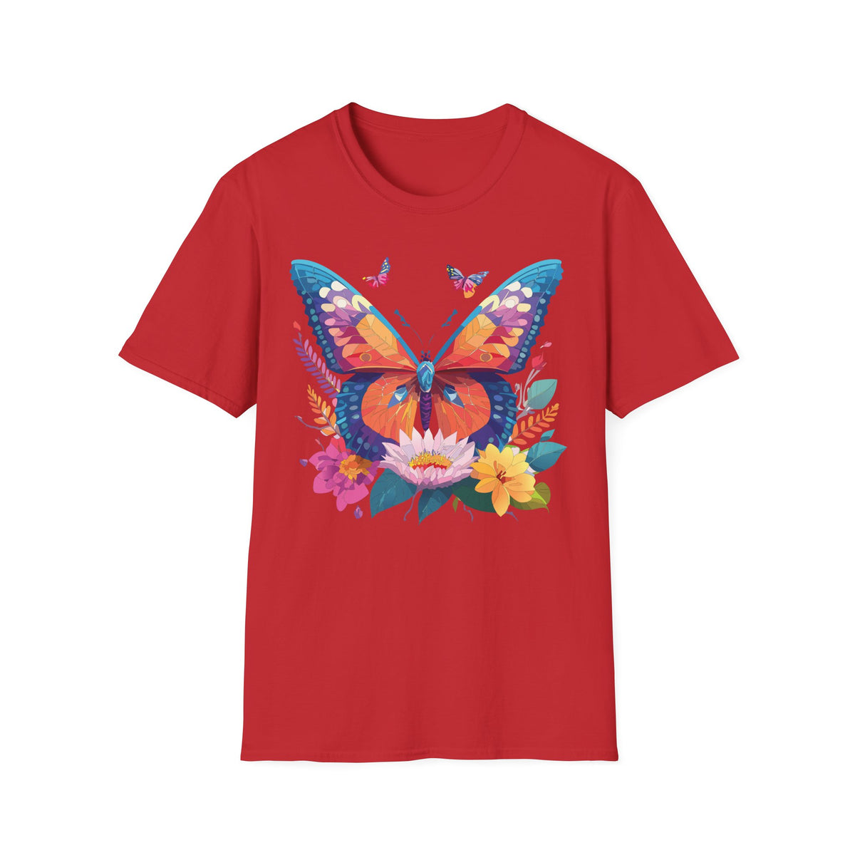 Colorful Butterfly Illustration T-Shirt | Floral Wings Print Graphic Tee Unisex 100 Cotton Gildan T-Shirt