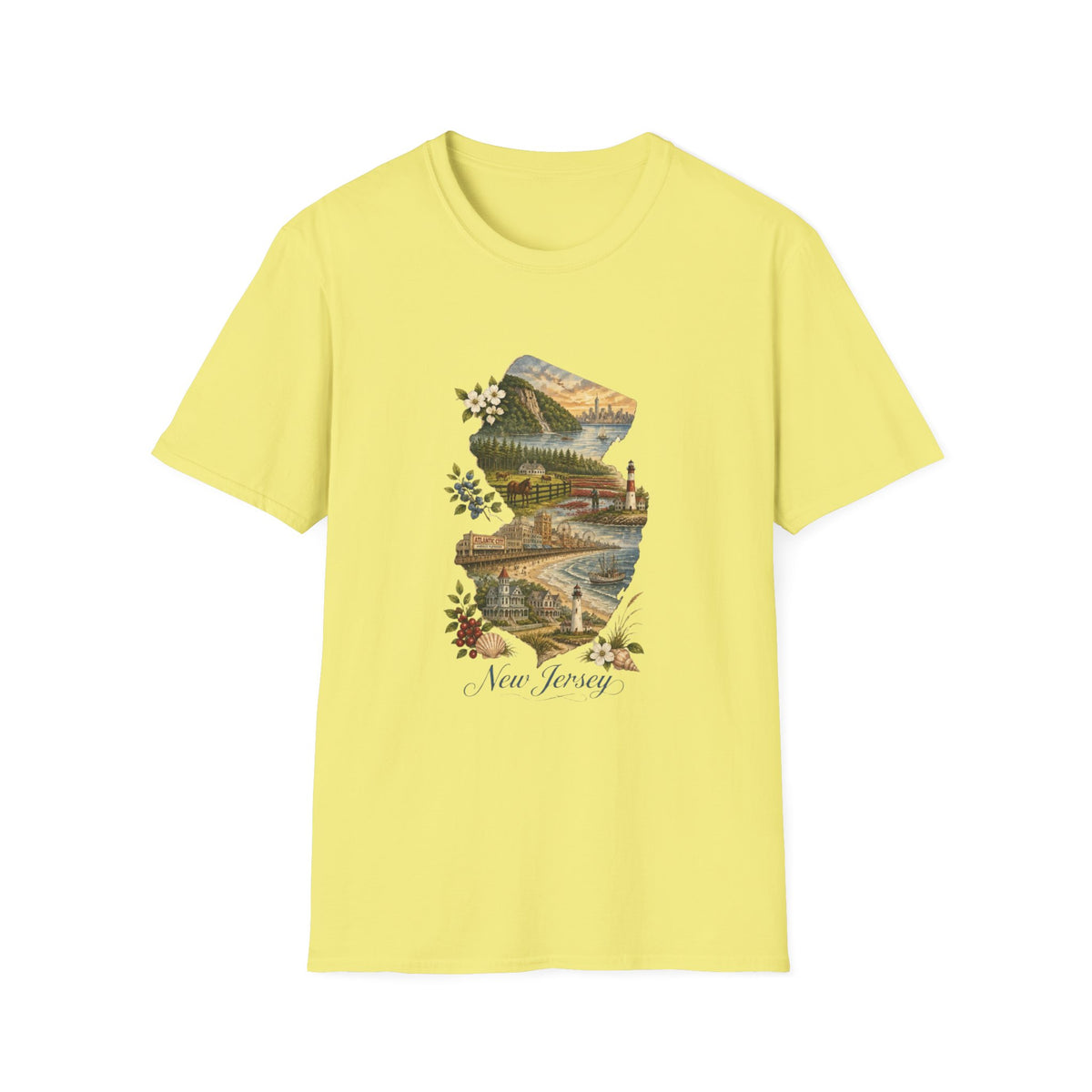 New Jersey Scenic Map T-Shirt — Vintage Travel Tourist Graphic Design Unisex 100 Cotton Gildan T-Shirt