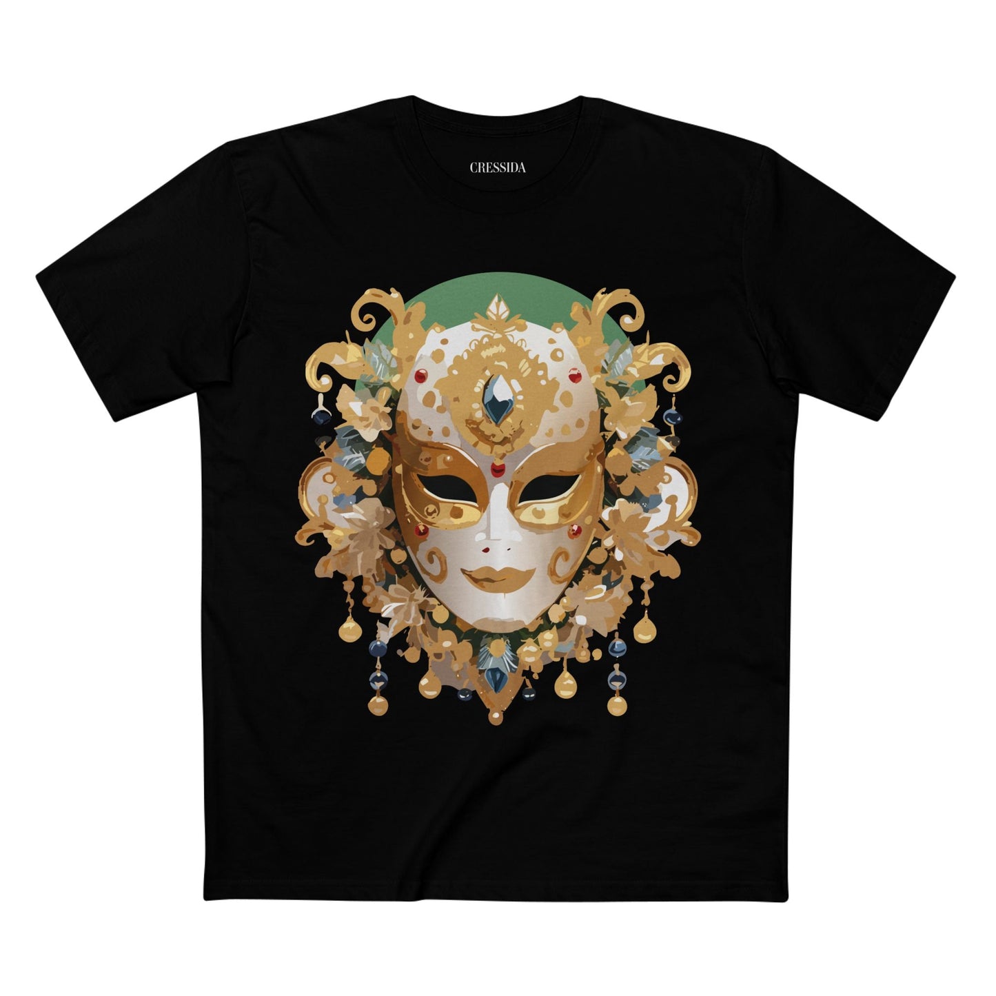 Carnival Mask Graphic T-Shirt Unisex 100 Cotton With Antique Gold Art Design Tee 16