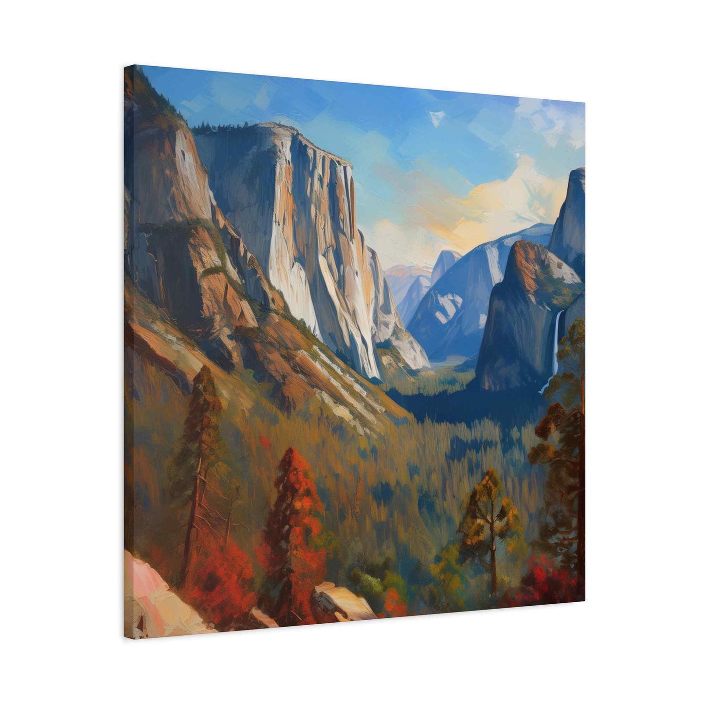 Yosemite valley Print Canvas, Oil Paint Print 20x20, 24x24, 30x30, 32x32, 36x36 Art Design Print Pine-Wood Inner Frame MC-59
