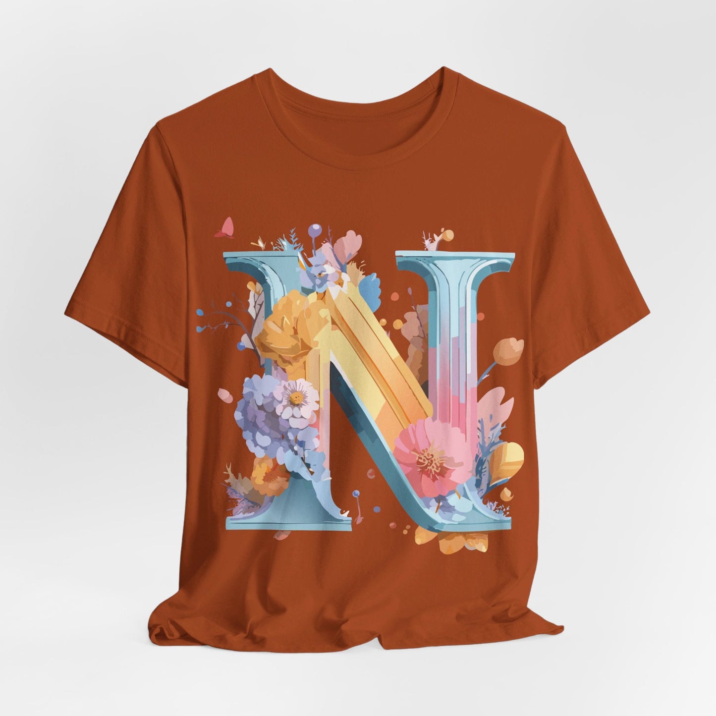 Letter N Shirt Unisex Graphic Tee With Vintage Inspired Artwork By Adelpha Premium Jersey