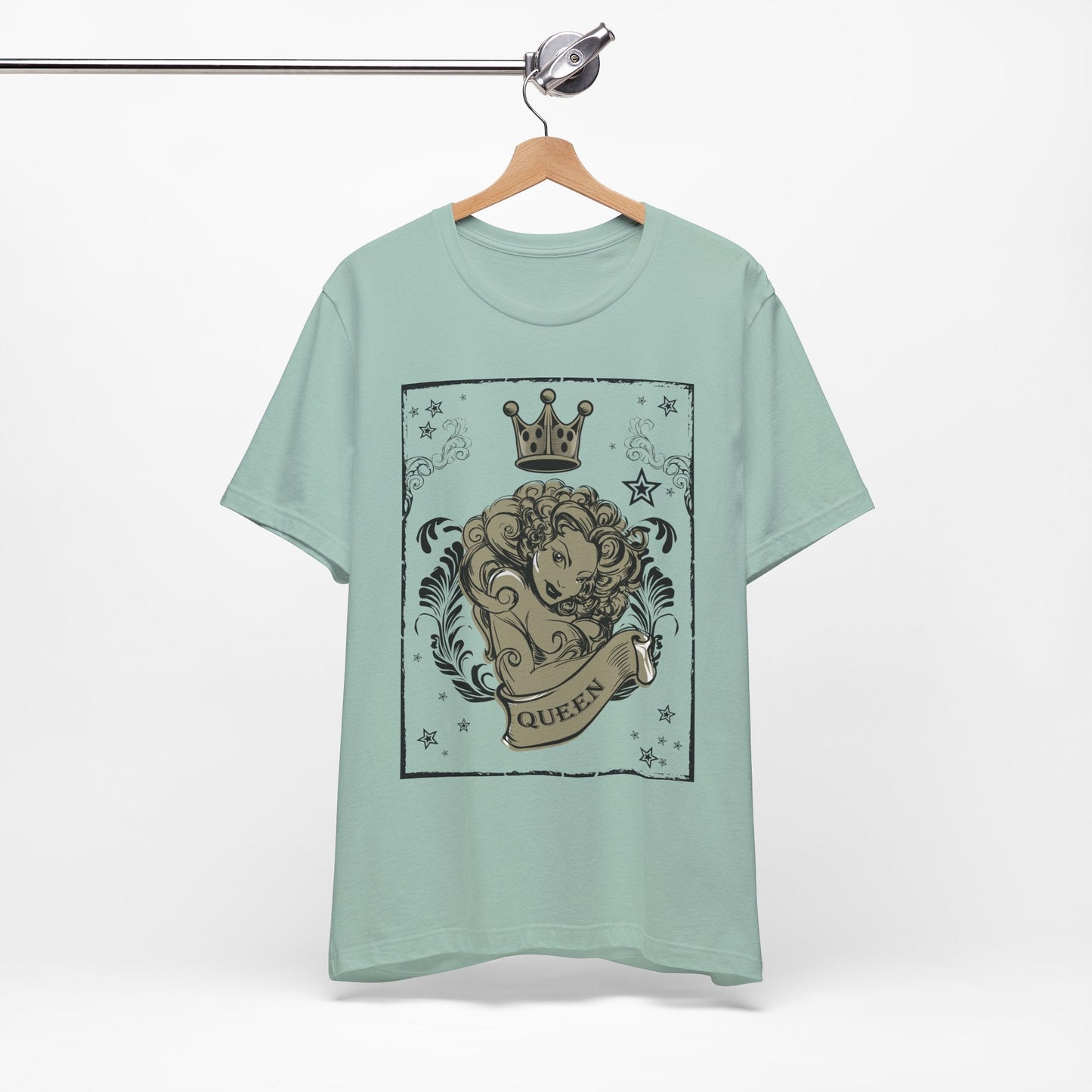 Crown Face Portrait Graphic Tee Vintage Floral Illustration Rock Band T-Shirt