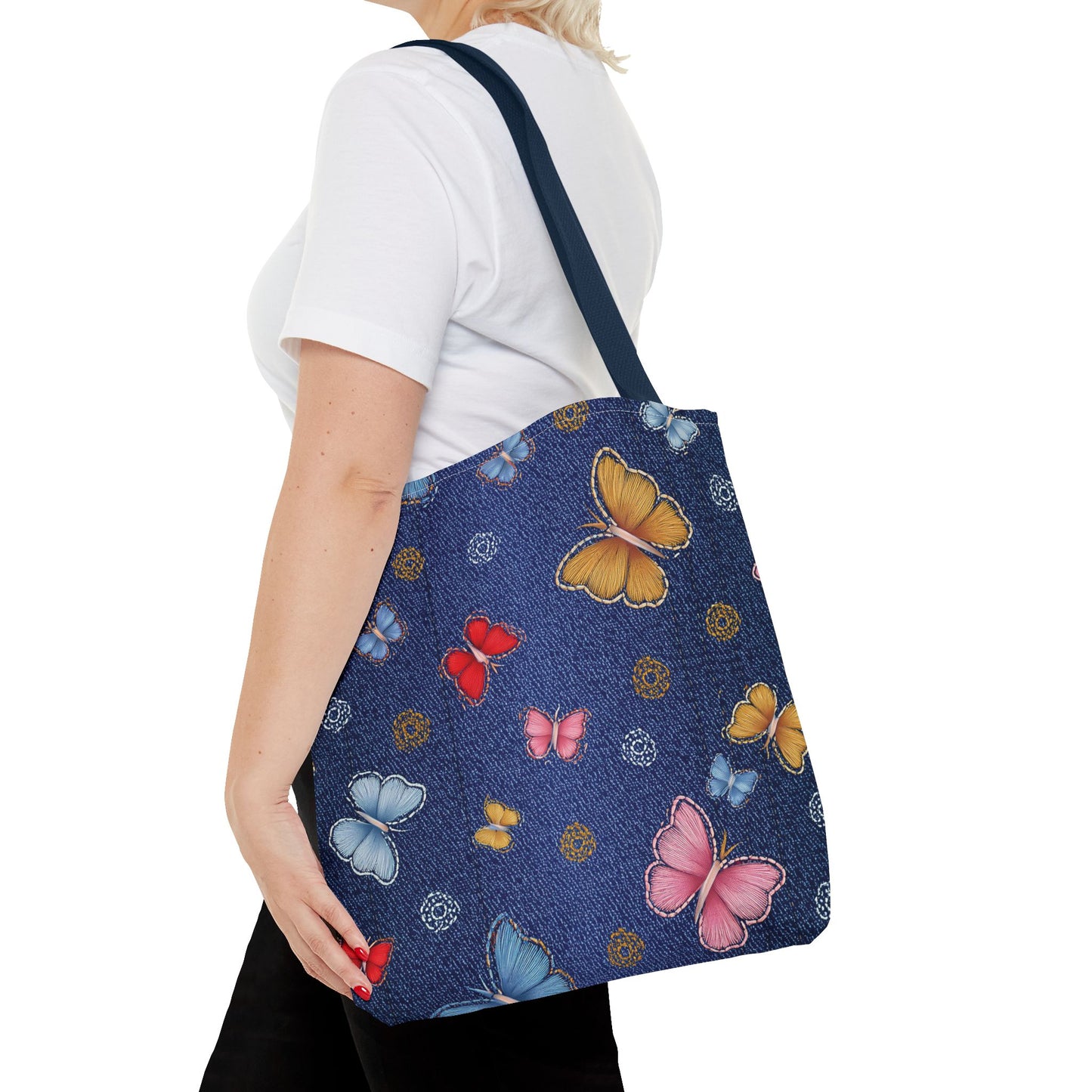 Denim Fabric Imitation Print Unisex Canvas Bag Poly Spun 3 Sizes Tote Bag 169