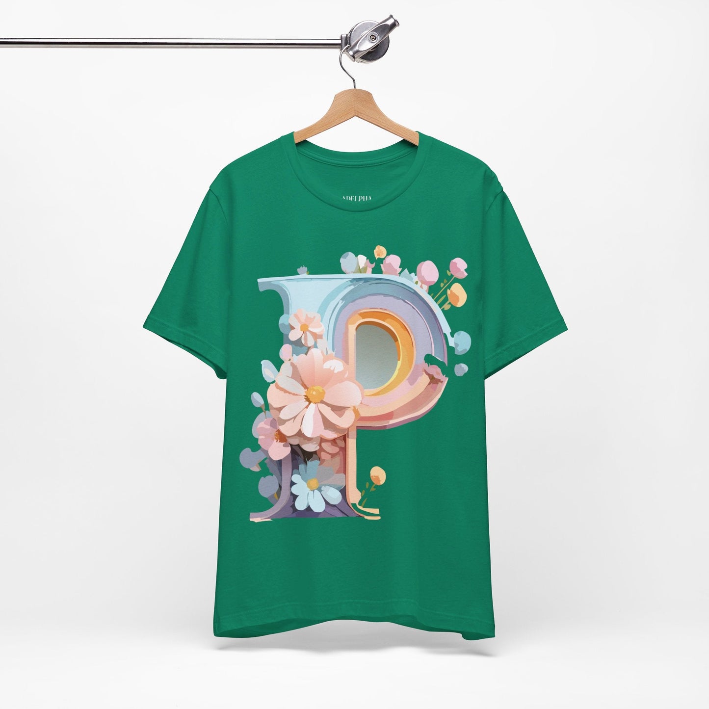 Letter P Shirt Graphic Tee Unisex Short Sleeve Vintage Inspired Art From Adelpha