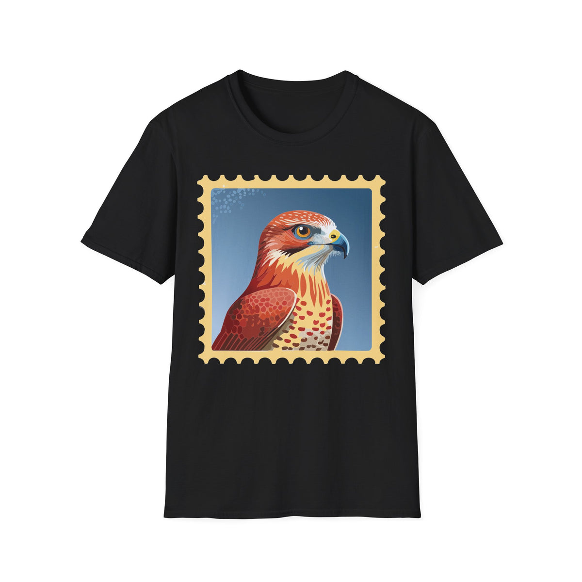 Red Hawk Portrait T-Shirt | Falcon Stamp Graphic Tee Unisex 100 Cotton Gildan T-Shirt