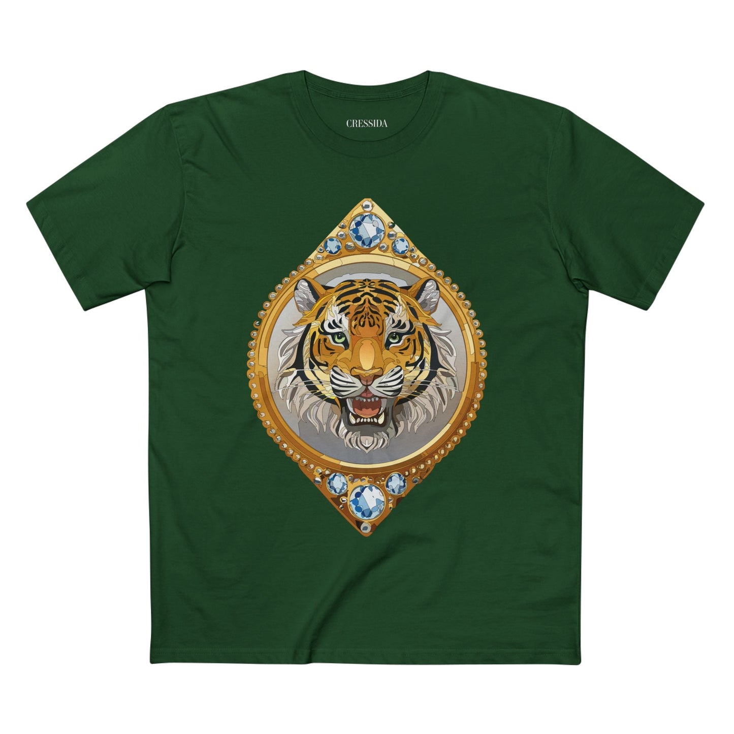 Tiger Graphic Unisex 100 Cotton Tee With Unique Animal Golden Medallion Art Design 1