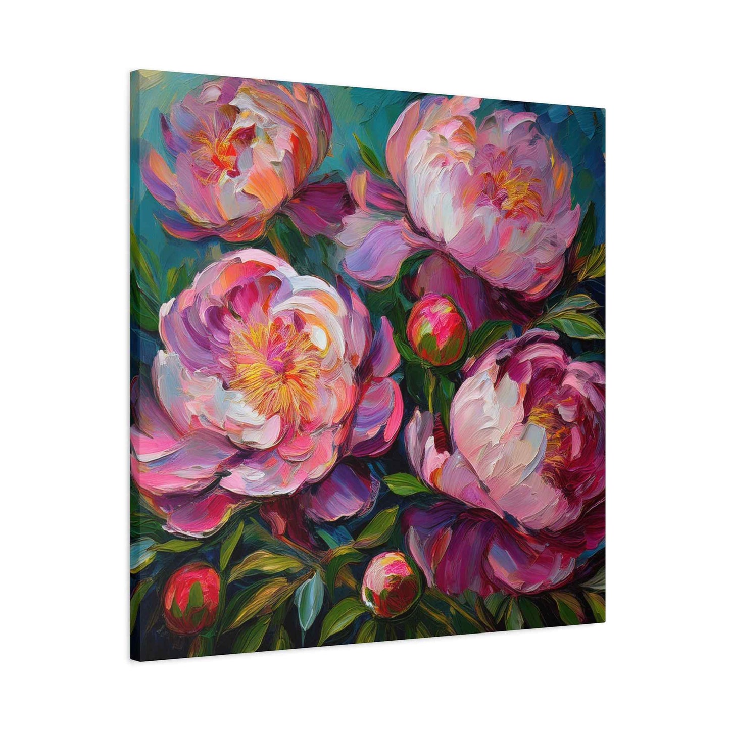 Pink Peonies Print Canvas, Floral Oil Paint Print 20x20, 24x24, 30x30, 32x32, 36x36 Art Design Pine-Wood Inner Frame MC-114