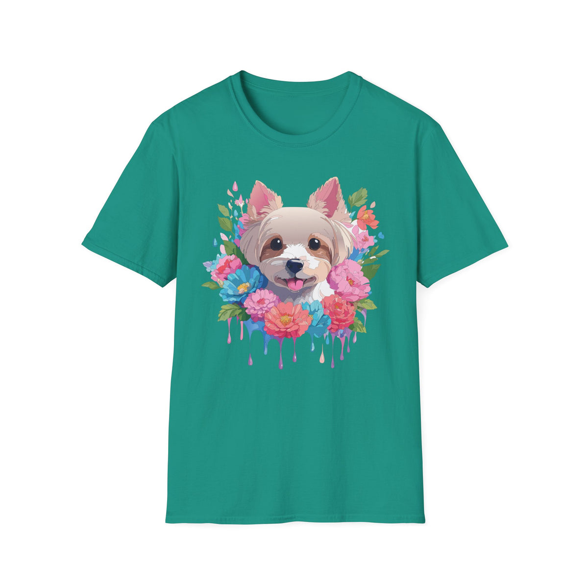Watercolor Yorkie Face T-Shirt | Floral Paw Print Dog Tee