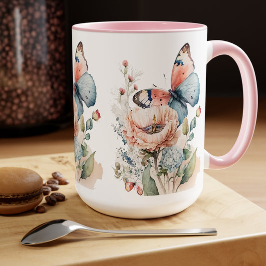 Two-Tone Coffee Mugs with butterfly