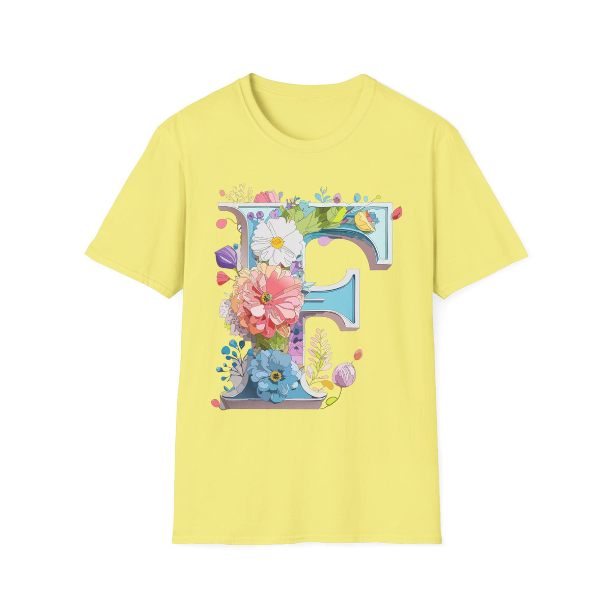 Floral Letter F T-Shirt | Botanical Initial Tee