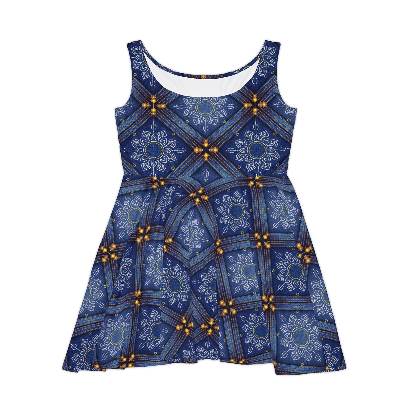 Women Denim Print Skater Dress, Denim Print Poly-Span Dress - 42
