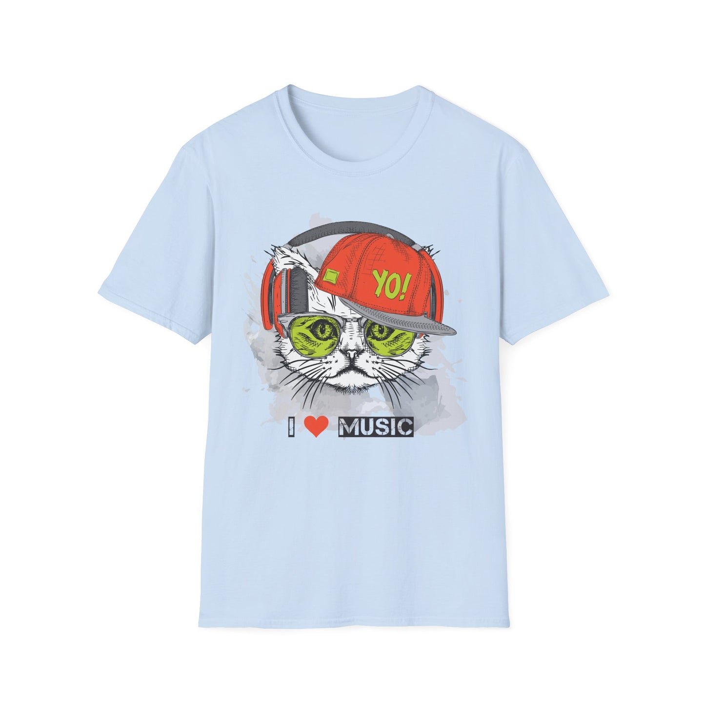 Cat DJ T-Shirt Unisex Cotton Short Sleeves I Love Music Graphic Tee