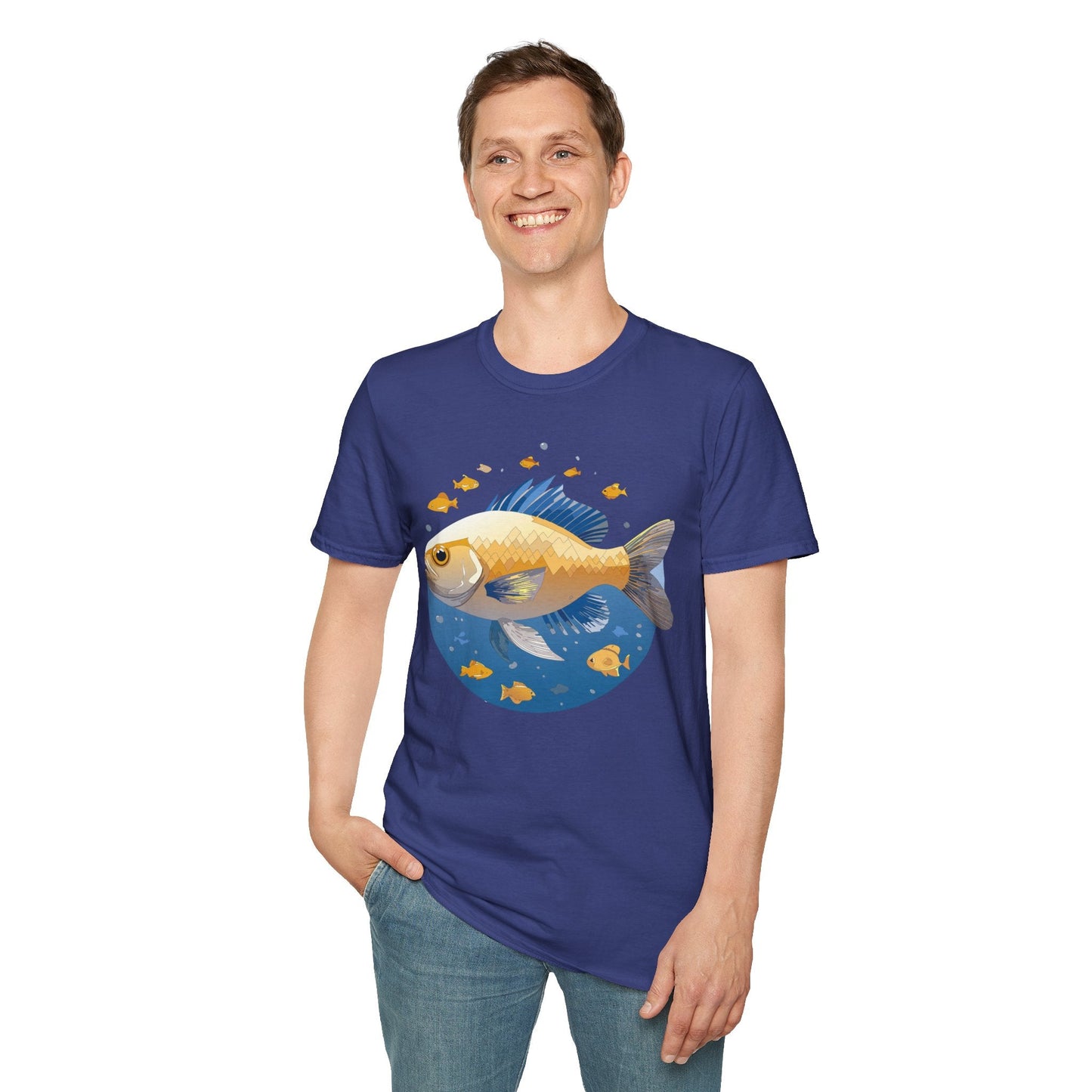 Fish Art Graphic Tee Shirt Unisex Gildan Softstyle 64000 100 Percent Ring Spun Cotton