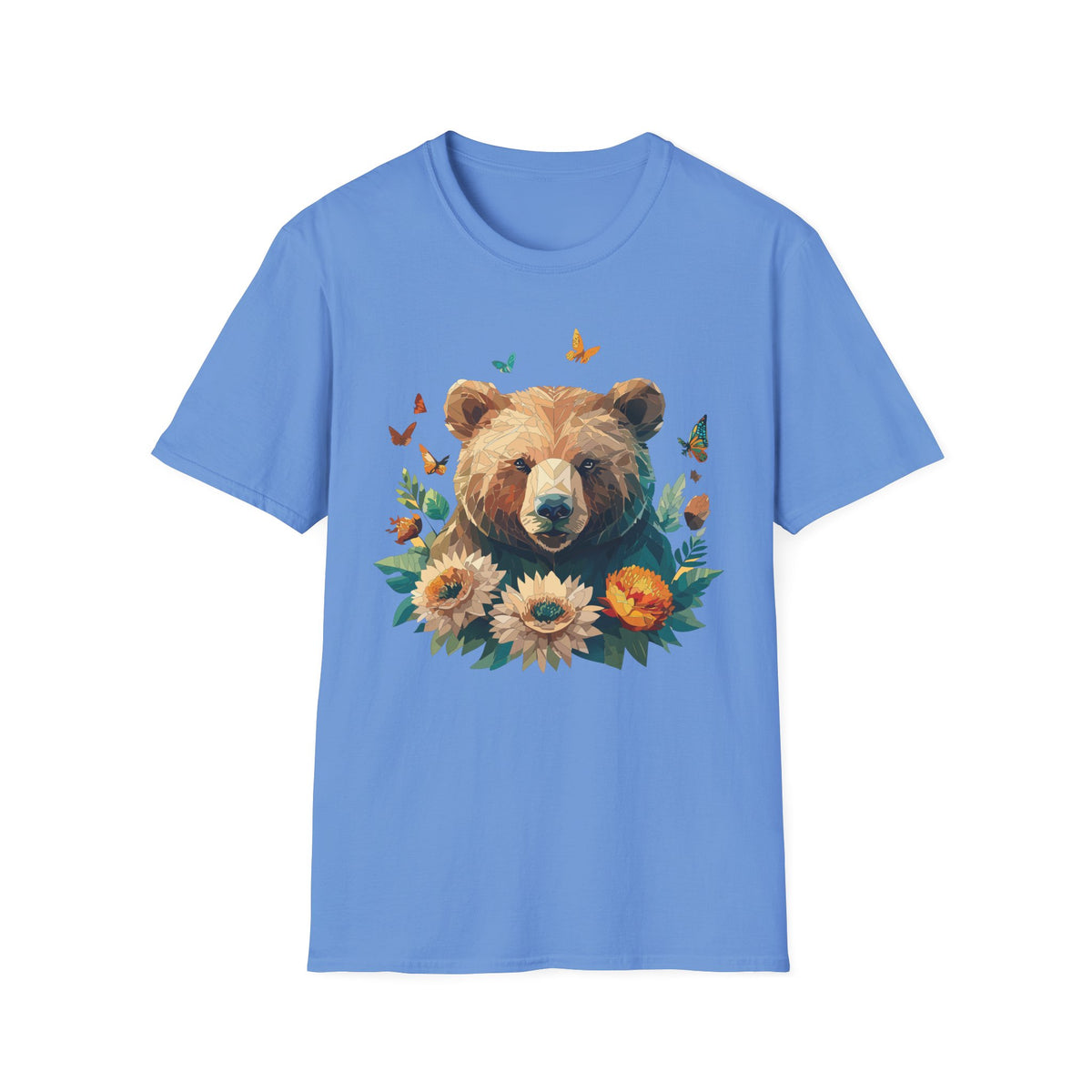 Floral Bear Illustration T-Shirt | Bear with Sunflowers and Butterflies