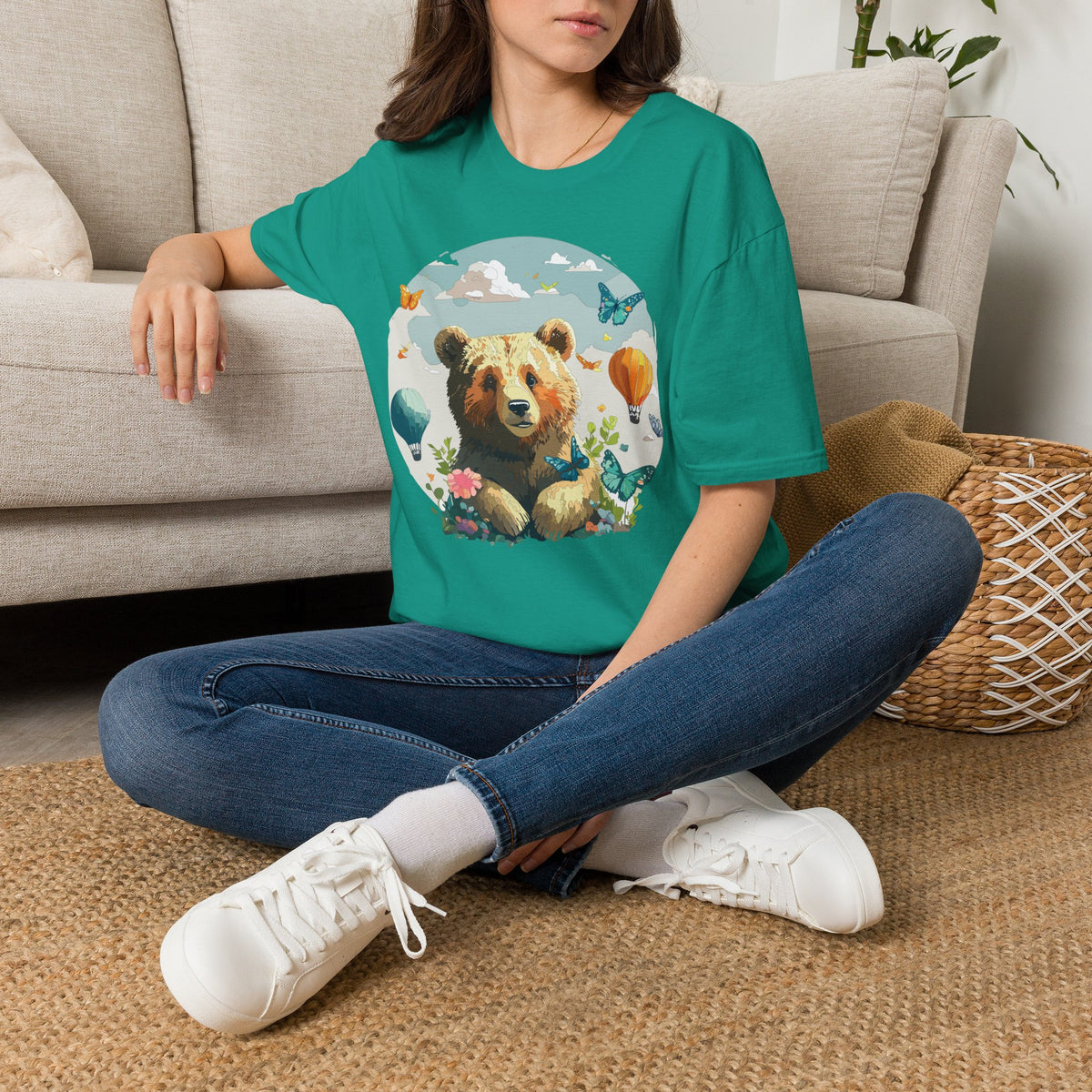 Cute Teddy Bear Balloon Garden Graphic Tee Unisex 100 Cotton Gildan T-Shirt