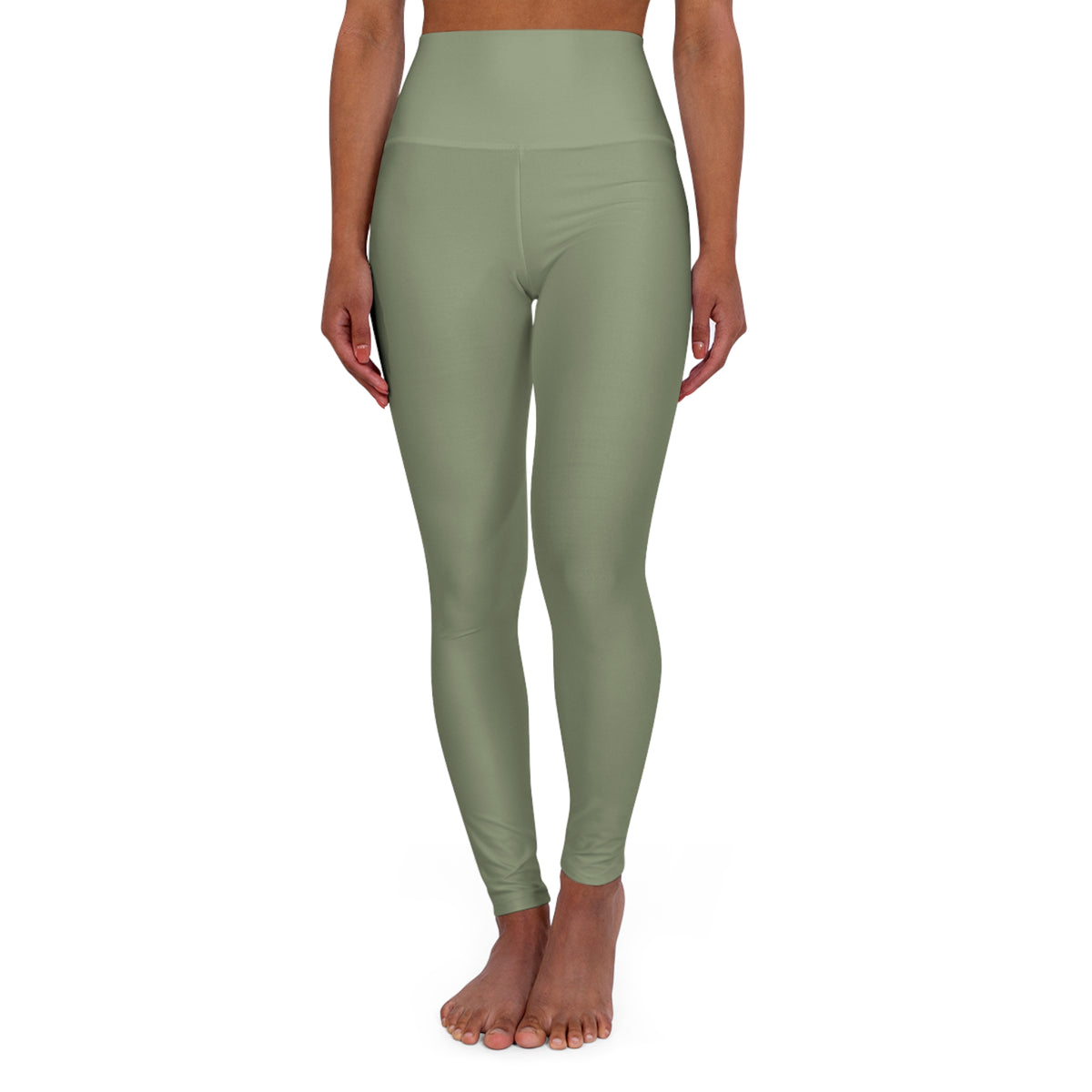 Dusty Sage Green Color High-Waist Yoga Leggings Women's Seamless Poly-Span Stretchy Pants XS-2XL