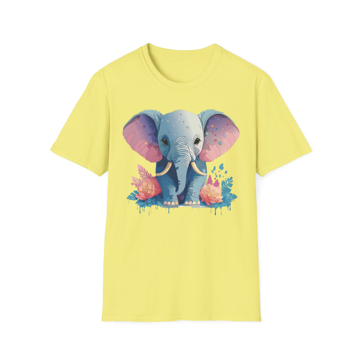 Colorful Baby Elephant Illustration T-Shirt | Cute Watercolor Animal Tee