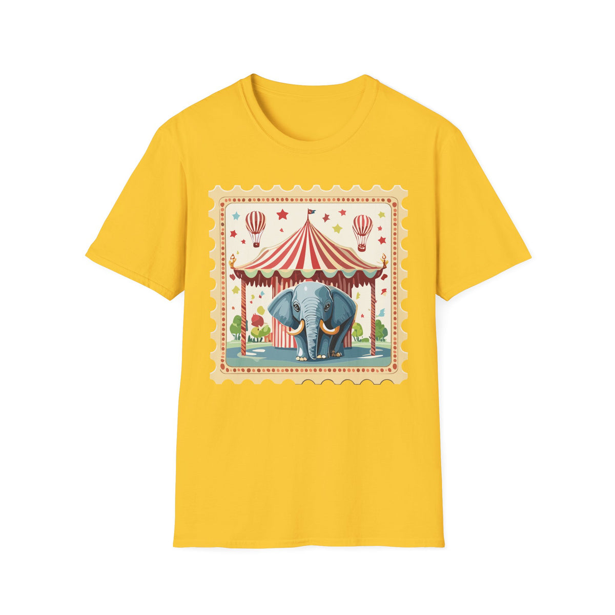 Vintage Circus Elephant T-Shirt | Carnival Tent, Hot Air Balloons Graphic Tee Unisex 100 Cotton Gildan T-Shirt