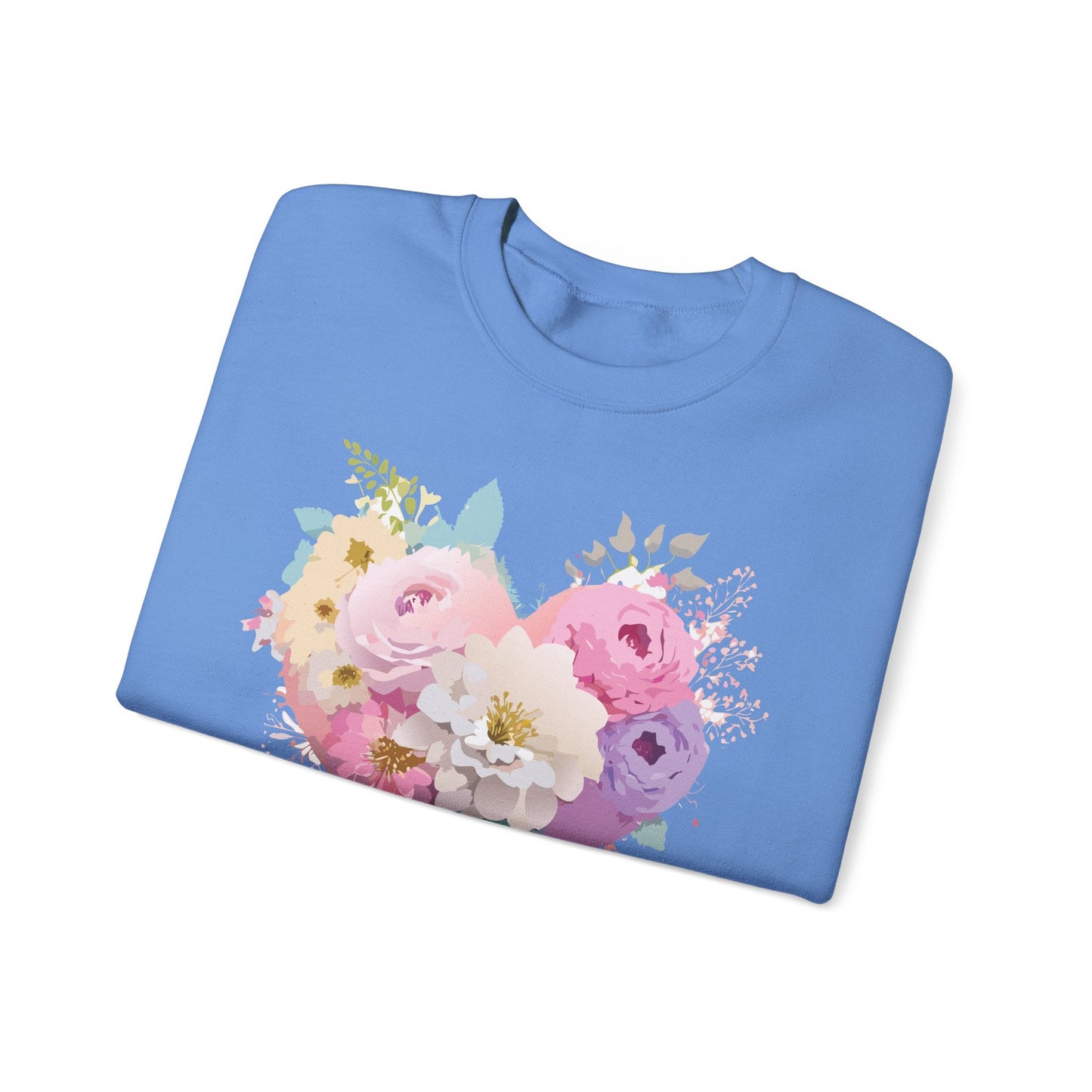 Floral Heart Unisex Crewneck Sweatshirt With Floral Love Valentines Day Design Premium Heavy Blend