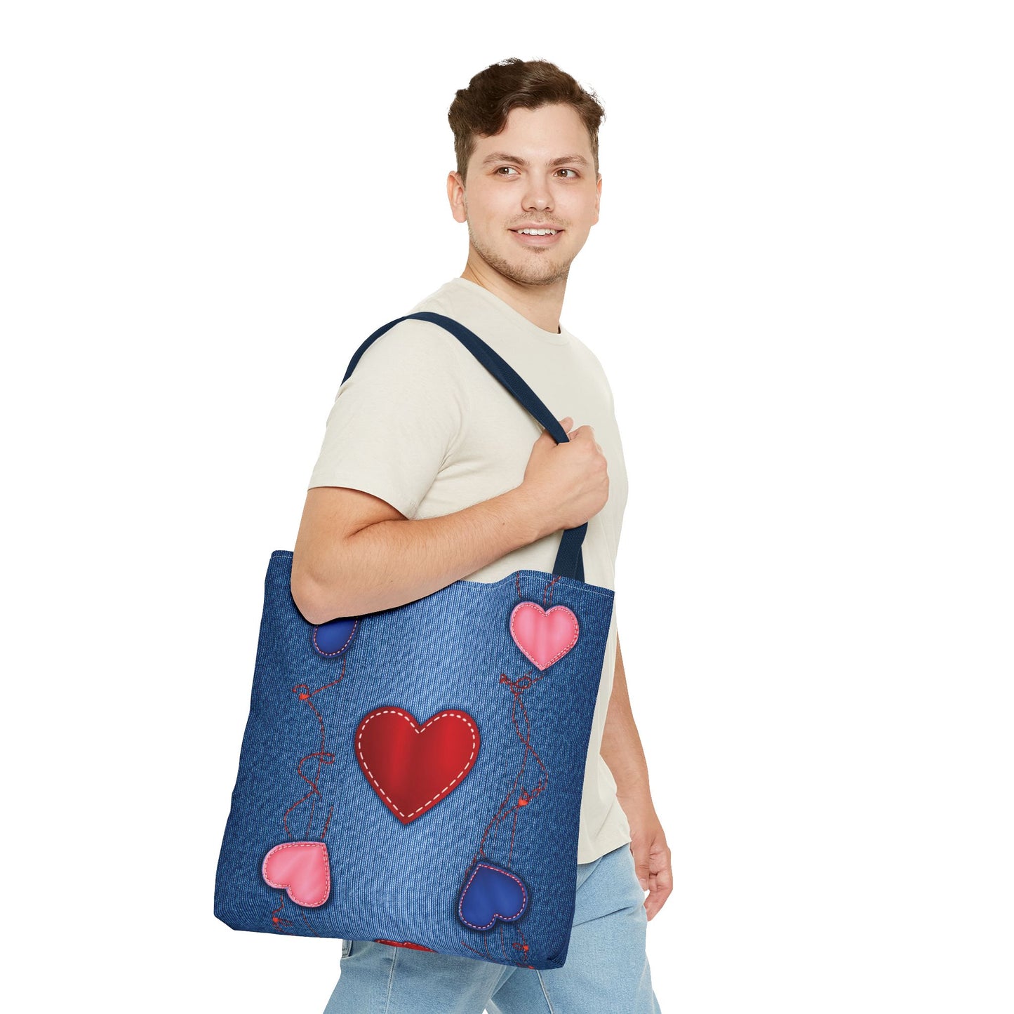 Love Day Graphic Design Denim Fabric Imitation Print Unisex Canvas Bag POLY 3 Sizes Tote Bag 201-23