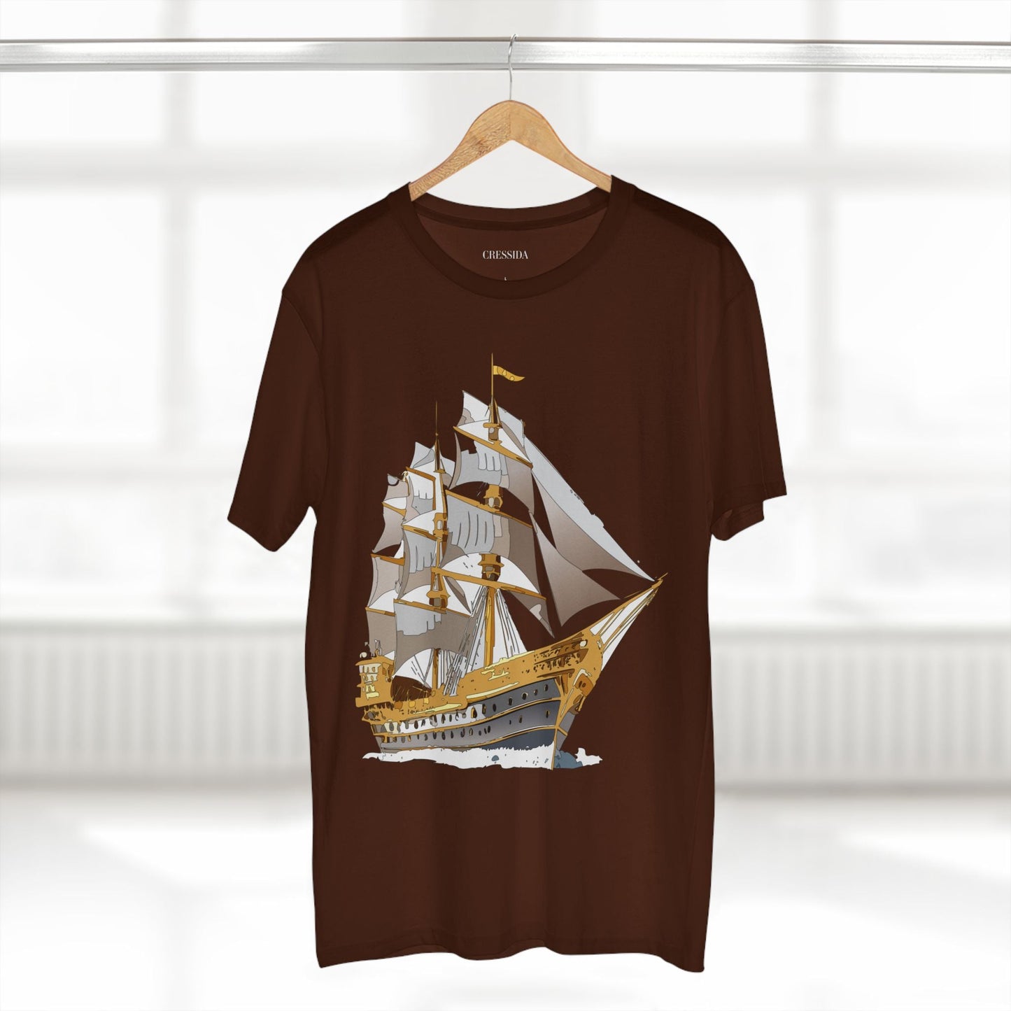 Ship Graphic Unisex 100 Cotton T-Shirt with Gold Frigate Art Design 19