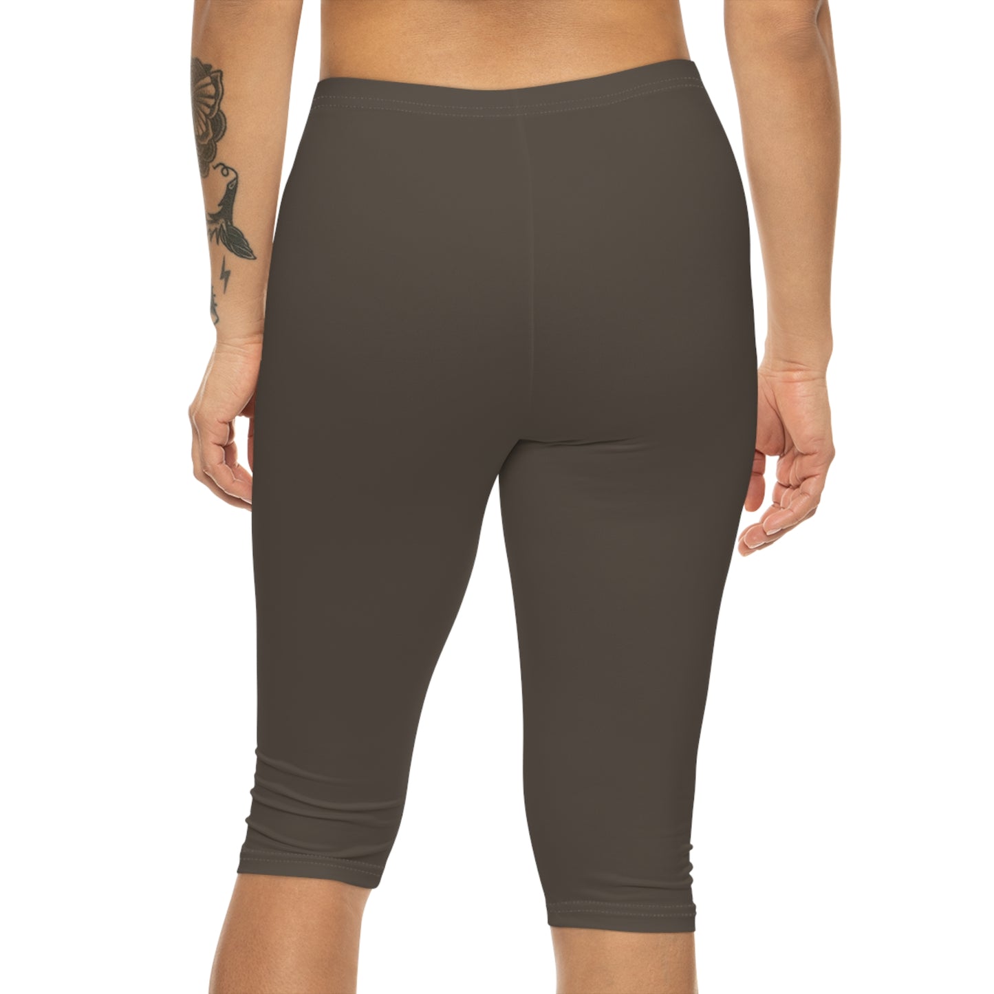 Stone Brown Color Women's Brushed Suede Poly Span Casual Capri Leggings XS-2XL