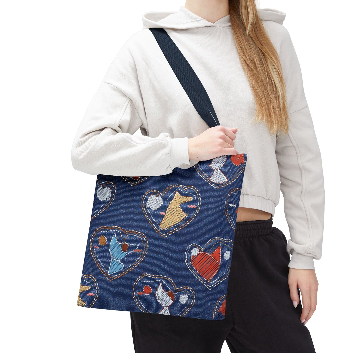 Love Day Graphic Design Denim Fabric Imitation Print Unisex Canvas Bag POLY 3 Sizes Tote Bag 201-12