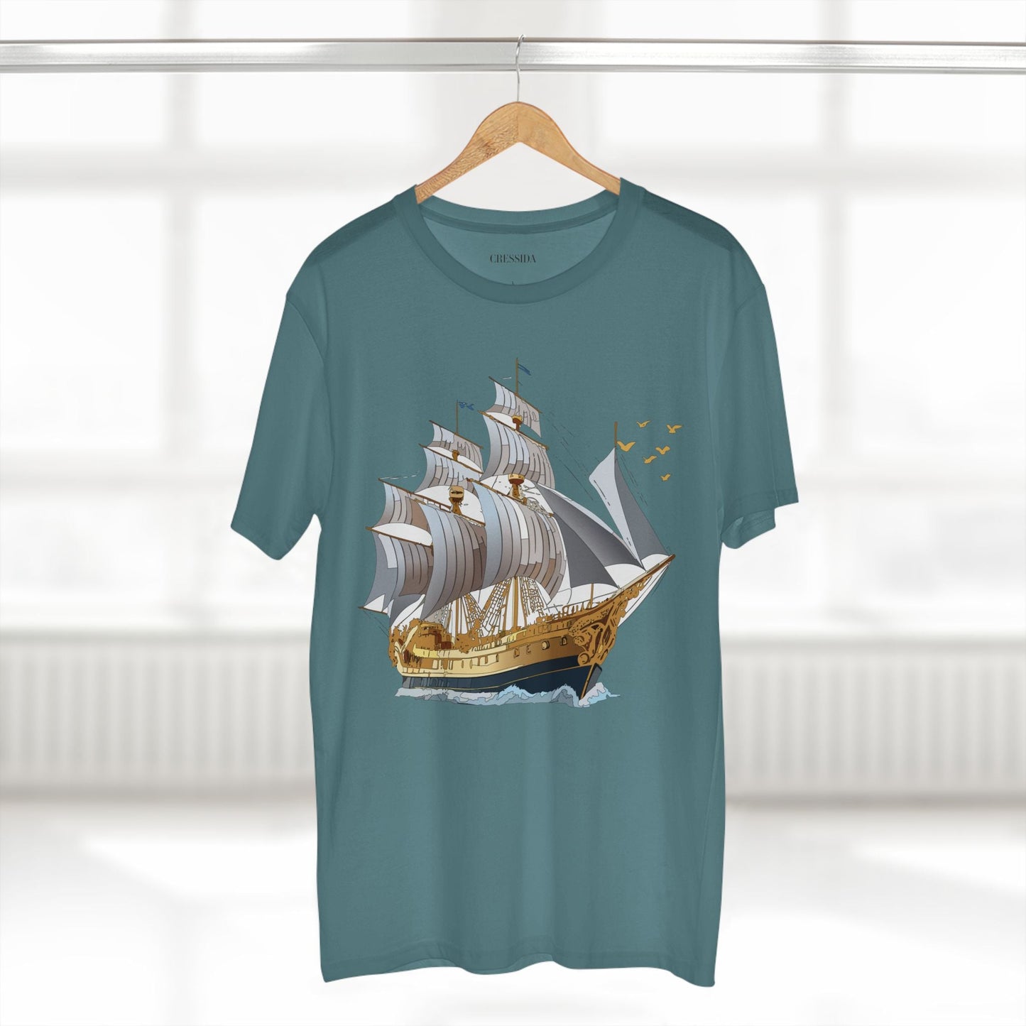Ship Graphic Unisex 100 Cotton T-Shirt with Gold Frigate Art Design 14