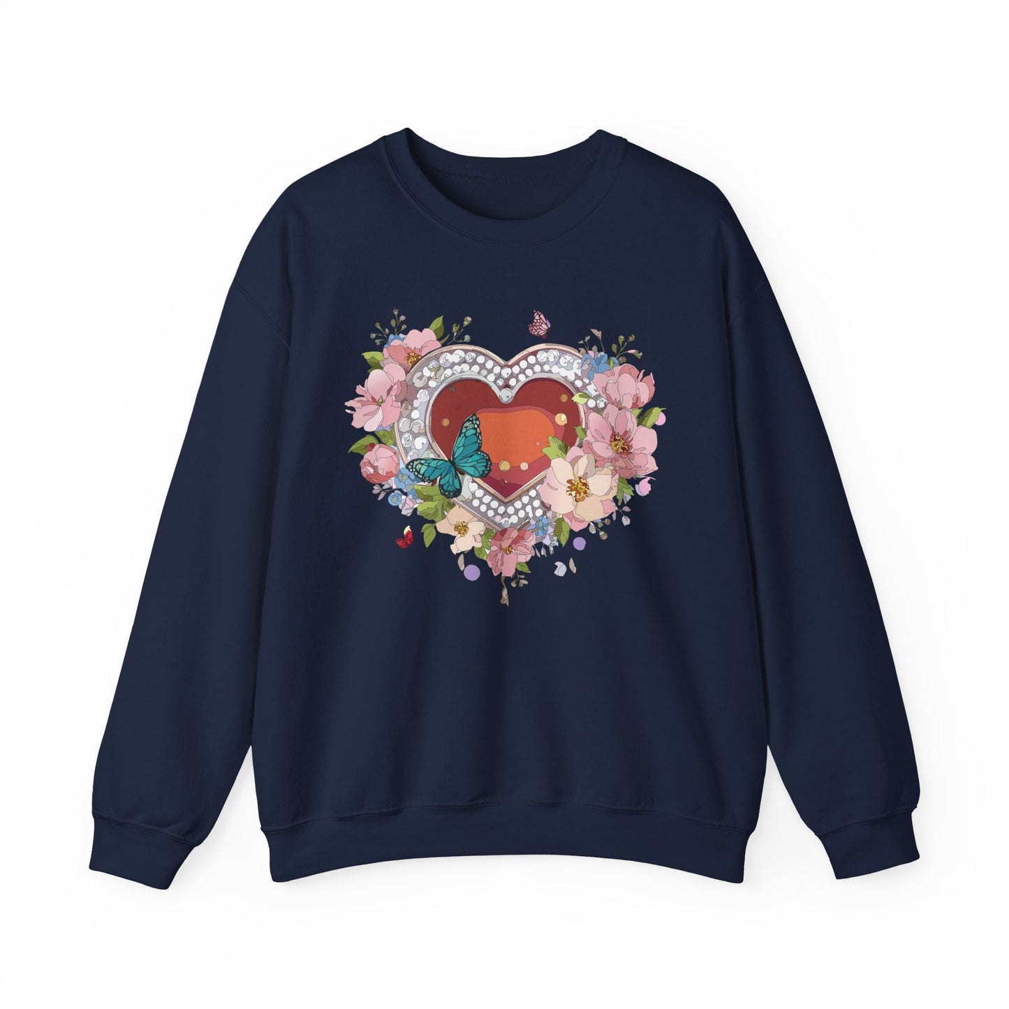 Floral Heart Sweatshirt Unisex Valentines Day Edition Gildan 18000 Heavy Blend Crewneck