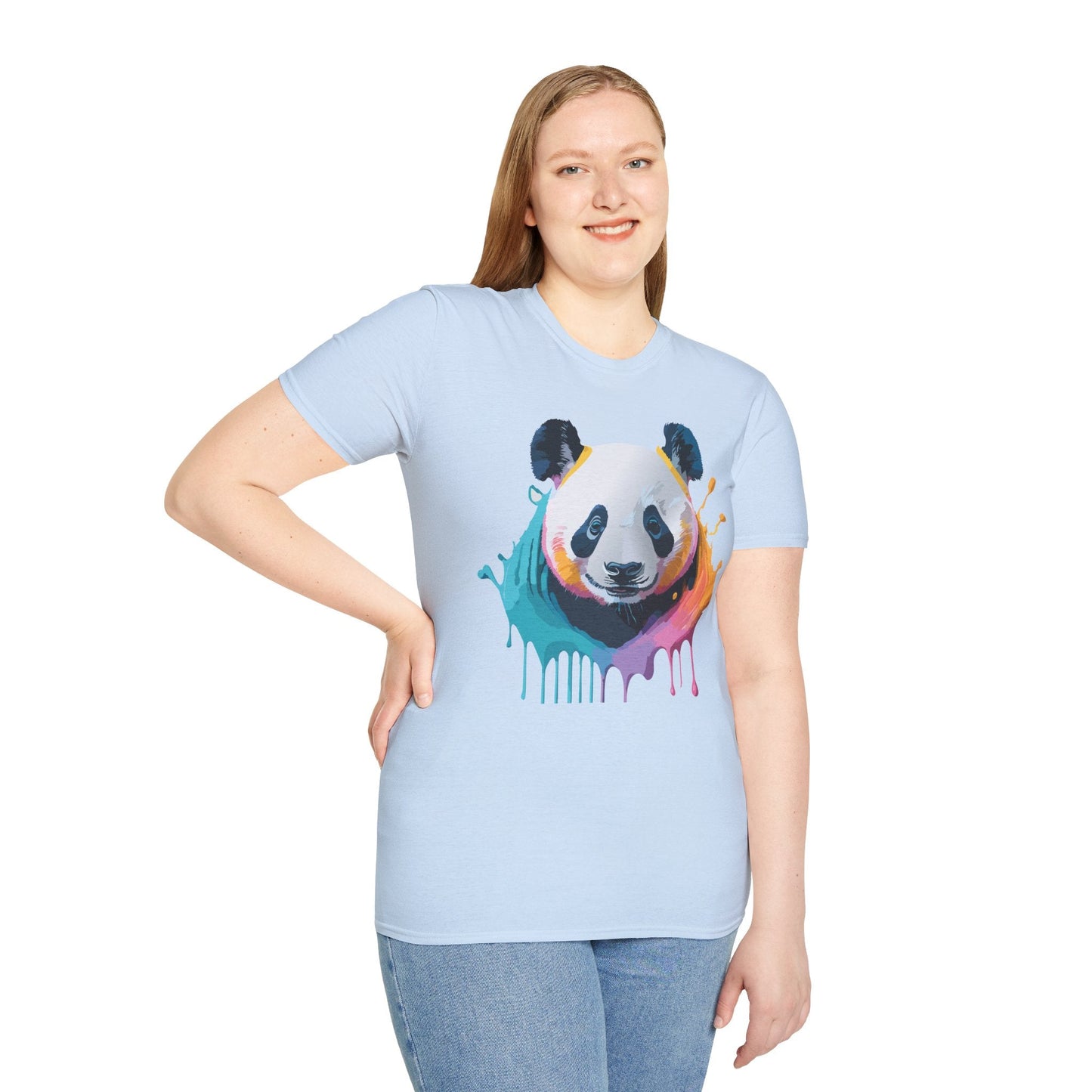 Unisex Panda Shirt T Shirt With Panda Animal Print Tee Softstyle Gildan 64000 100 Percent Ring Spun Cotton