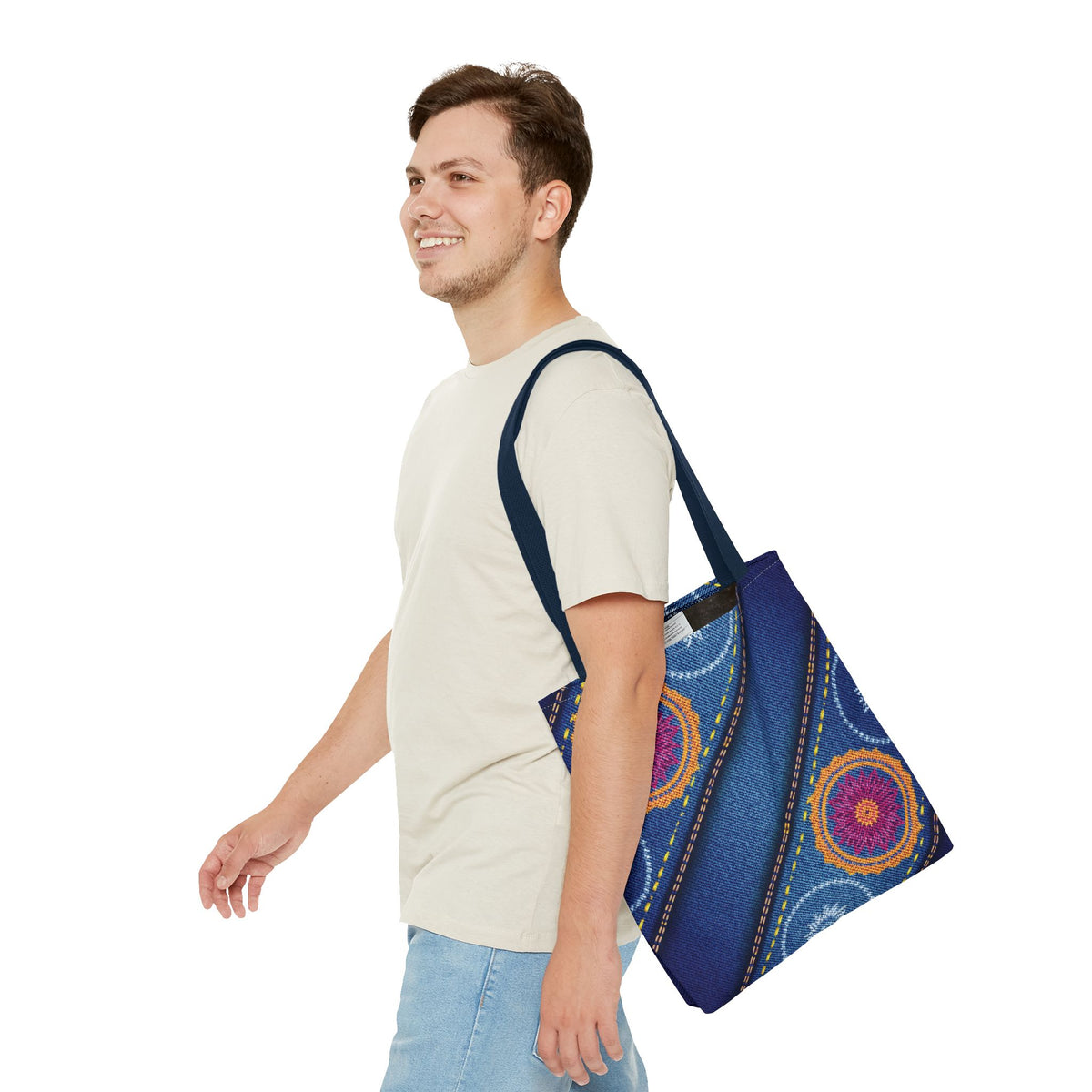 Diwali Graphic Denim Fabric Imitation Print Unisex Canvas Bag Poly Spun 3 Sizes Tote Bag 205-14