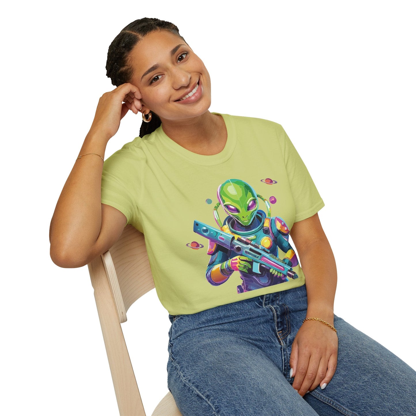 Alien Graphic Unisex Cotton Softstyle UFO Artwork Tee 8