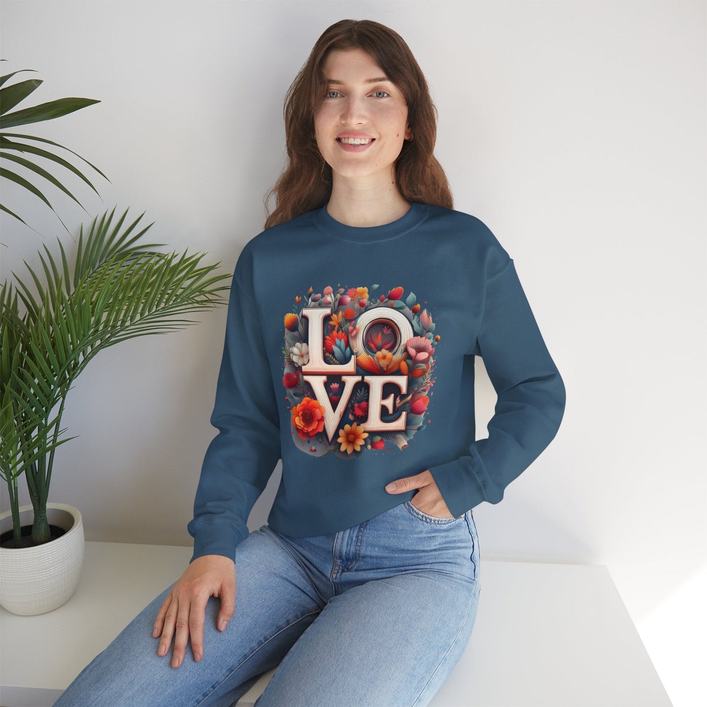 Floral Love Valentines Day Sweatshirt Unisex Crewneck Love Flower Gift Idea Cozy Everyday Wear
