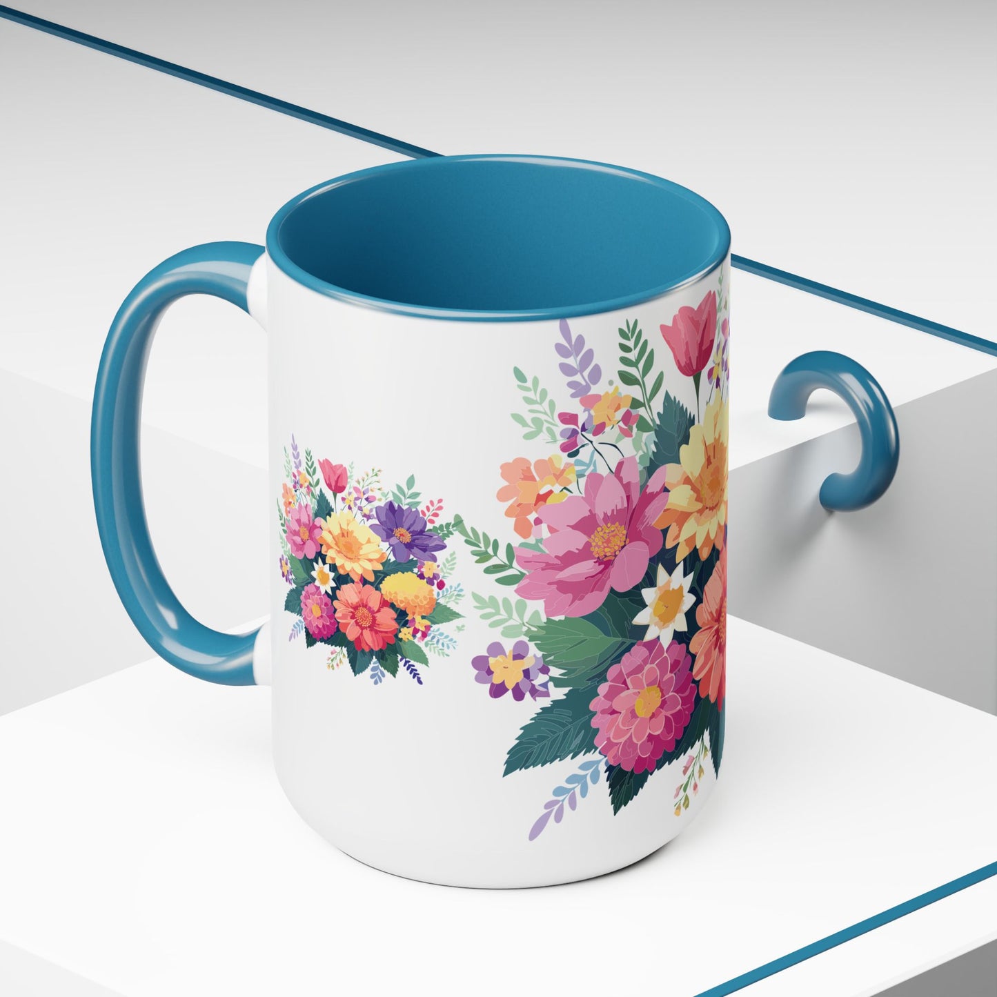 Two-Tone Coffee Mug with flowers