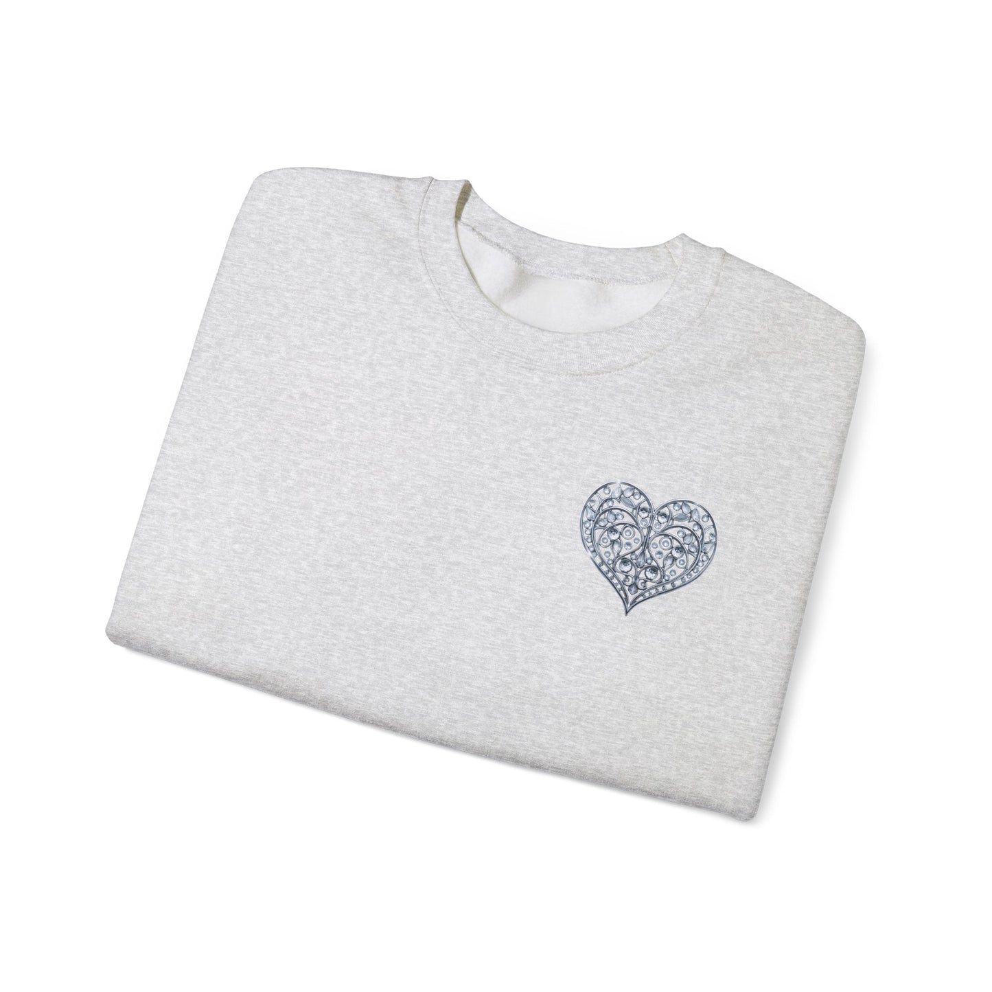 Crystal Heart Sweatshirt Unisex Fifty Fifty Cotton Poly Valentine Day Crewneck Gildan 18000