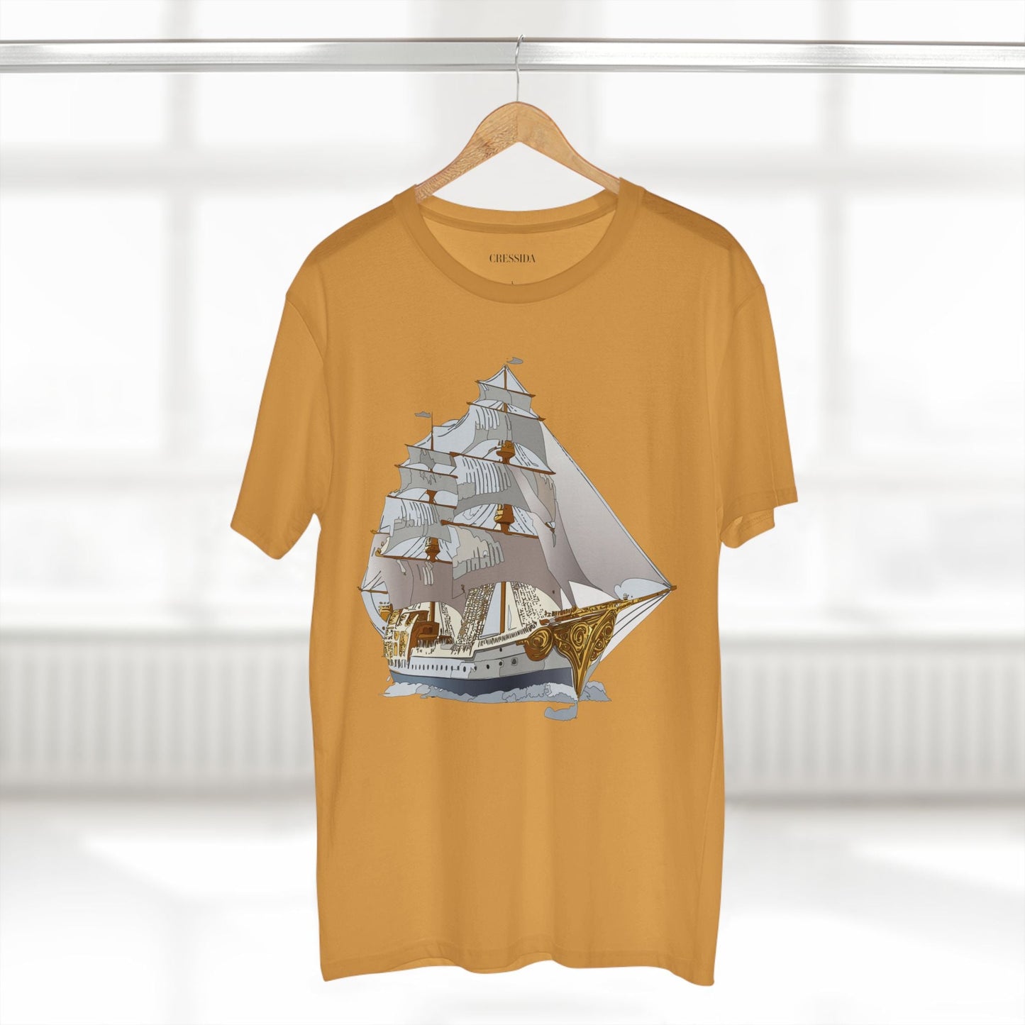 Ship Graphic Unisex 100 Cotton T-Shirt with Gold Frigate Art Design 8