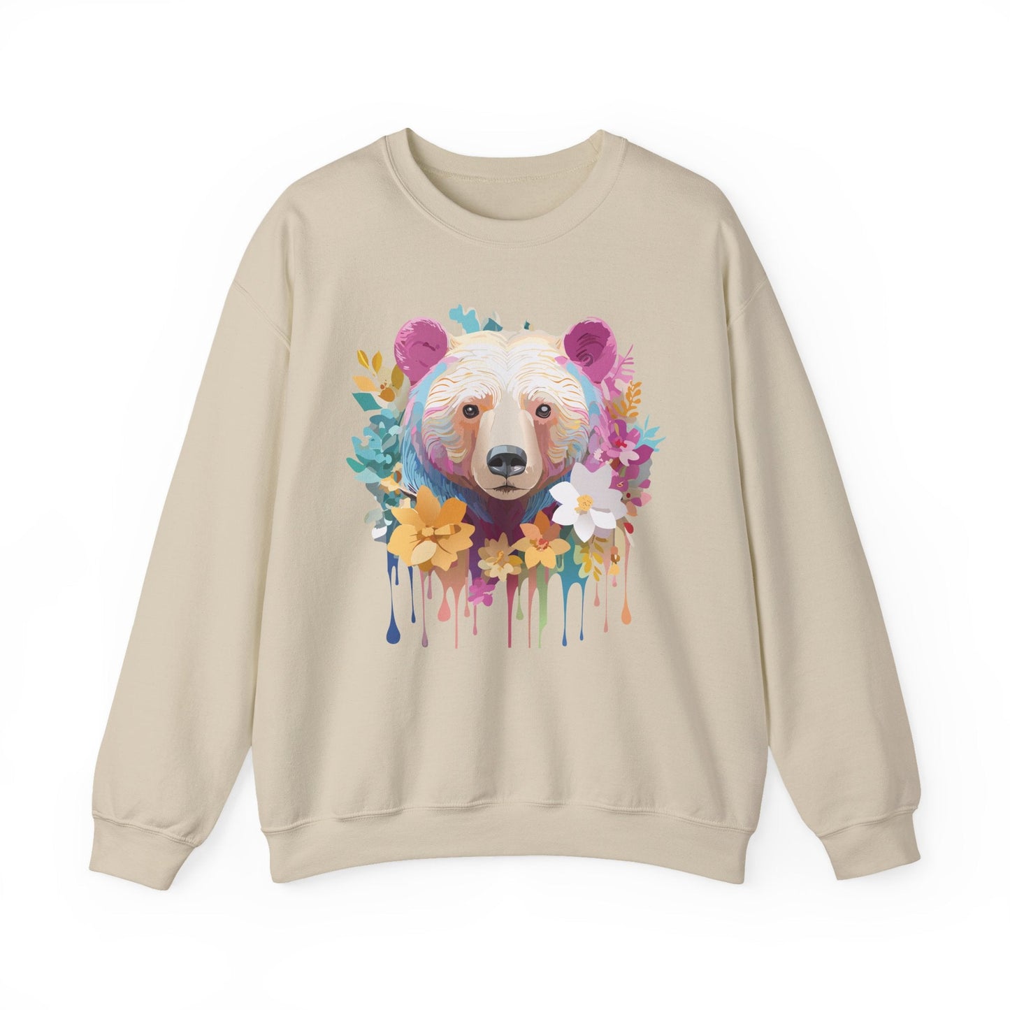 Unisex Floral Bear Sweatshirt With Art Design Gildan 18000 Crewneck