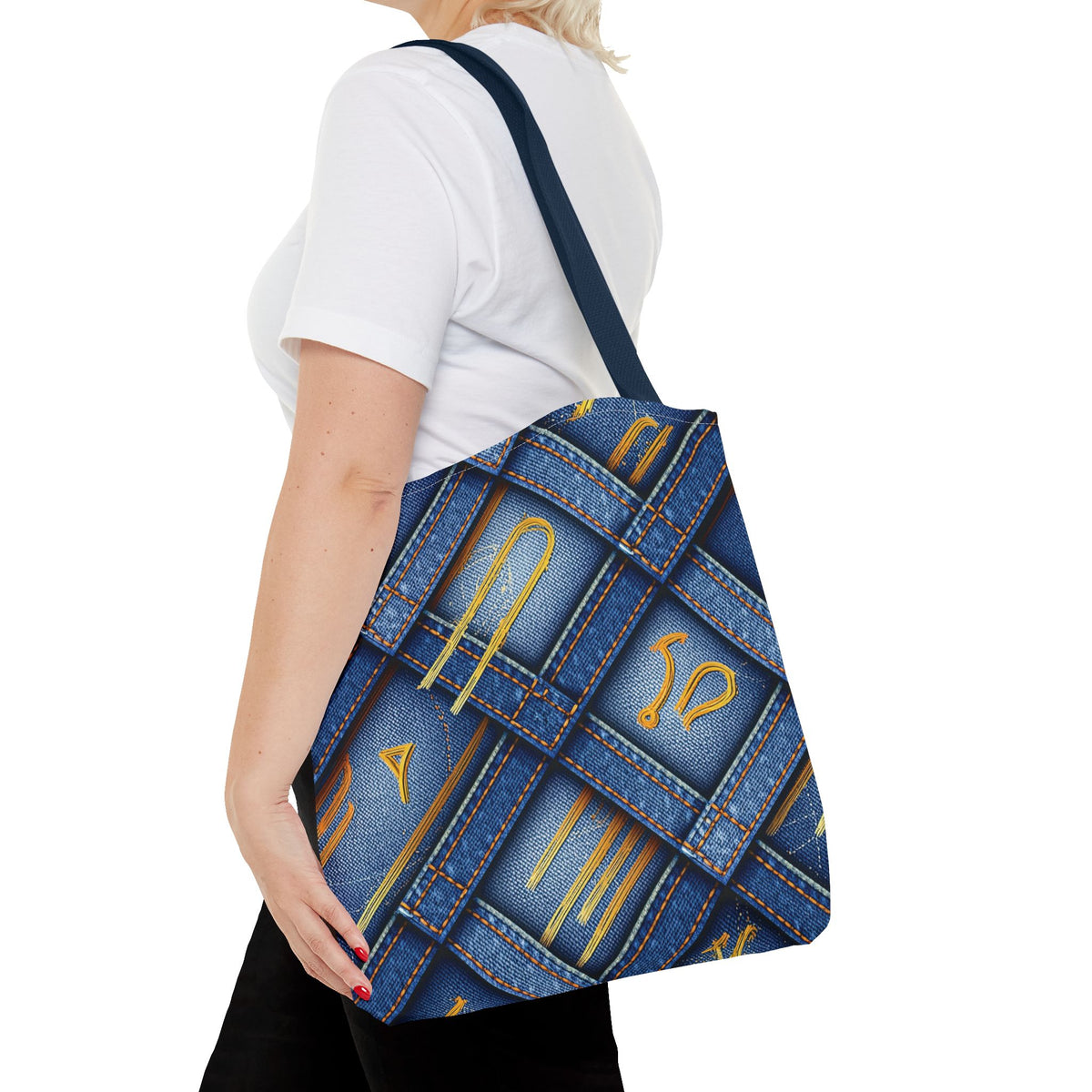 Denim Fabric Imitation Print Unisex Canvas Bag Poly Spun 3 Sizes Tote Bag 184-3
