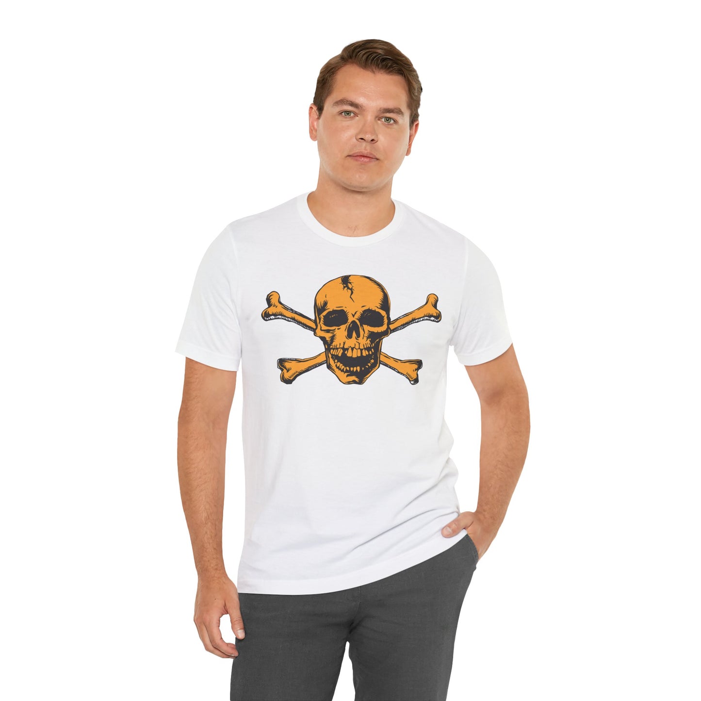 Orange Skull Graphic Design Tee, Skull Shirt, Vintage Tees, Art Design T-Shirt, Vintage Graphic Tee, Art Shirts with Skulls
