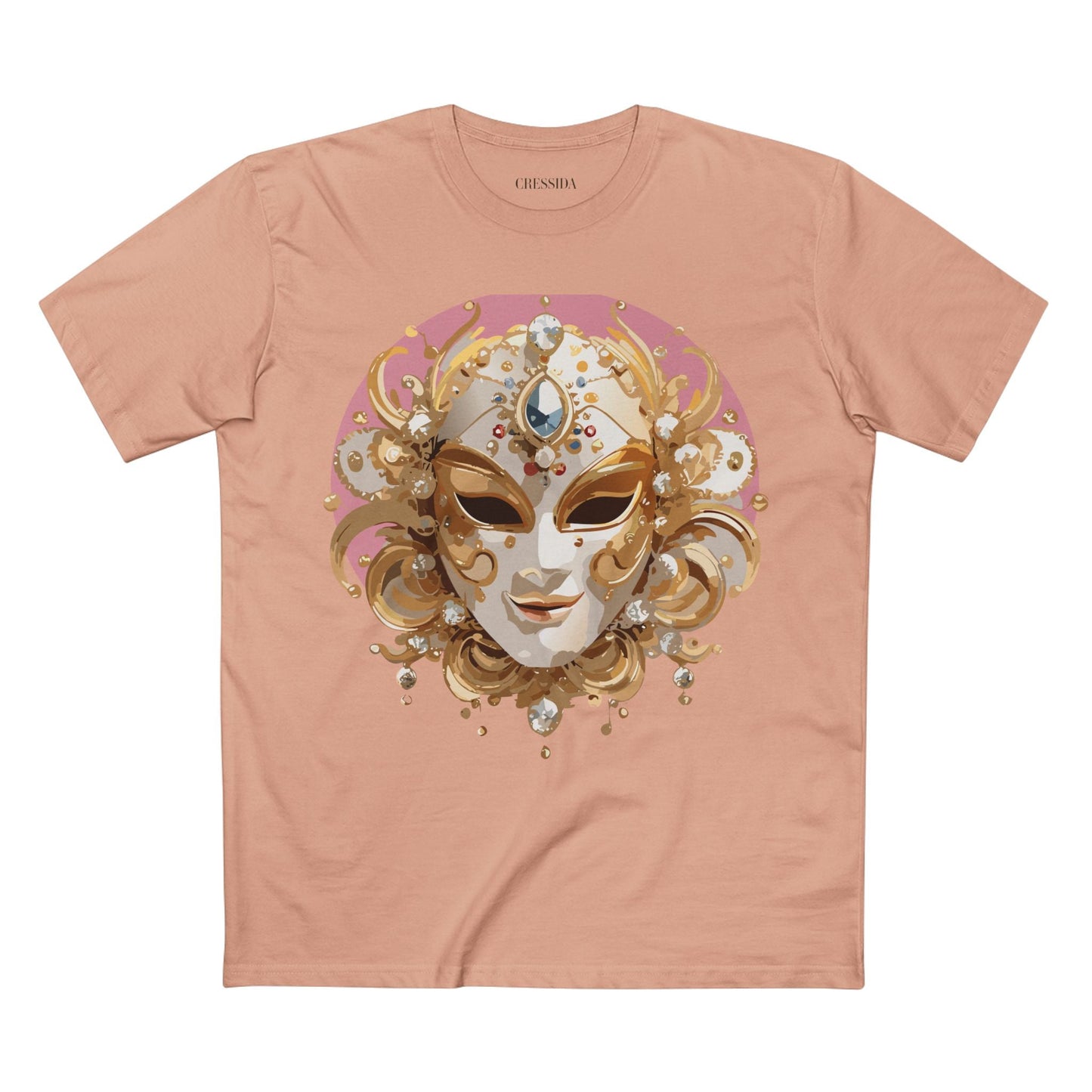 Carnival Mask Graphic T-Shirt Unisex 100 Cotton With Antique Gold Art Design Tee 13