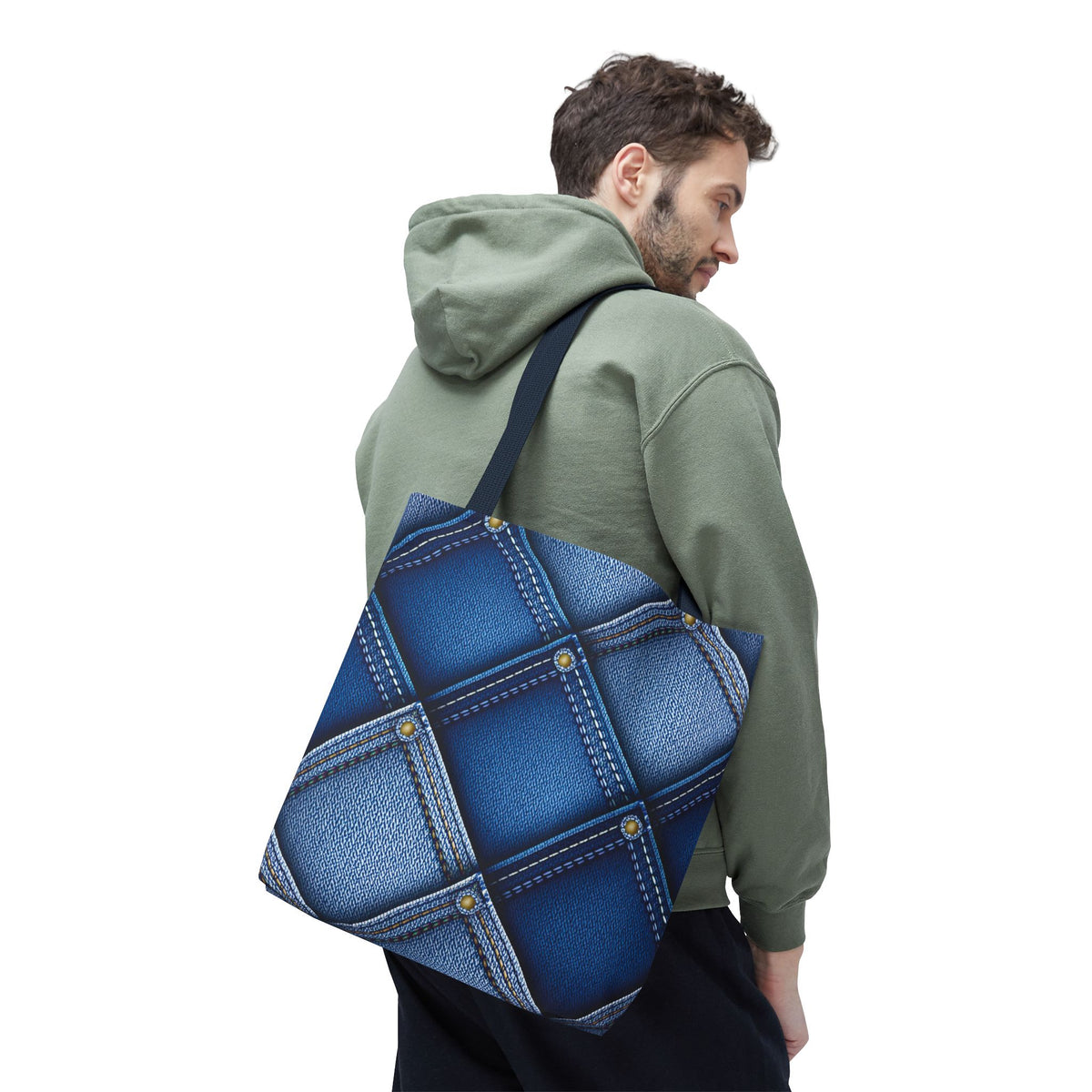 Denim Fabric Imitation Print Unisex Canvas Bag Poly Spun 3 Sizes Tote Bag 116