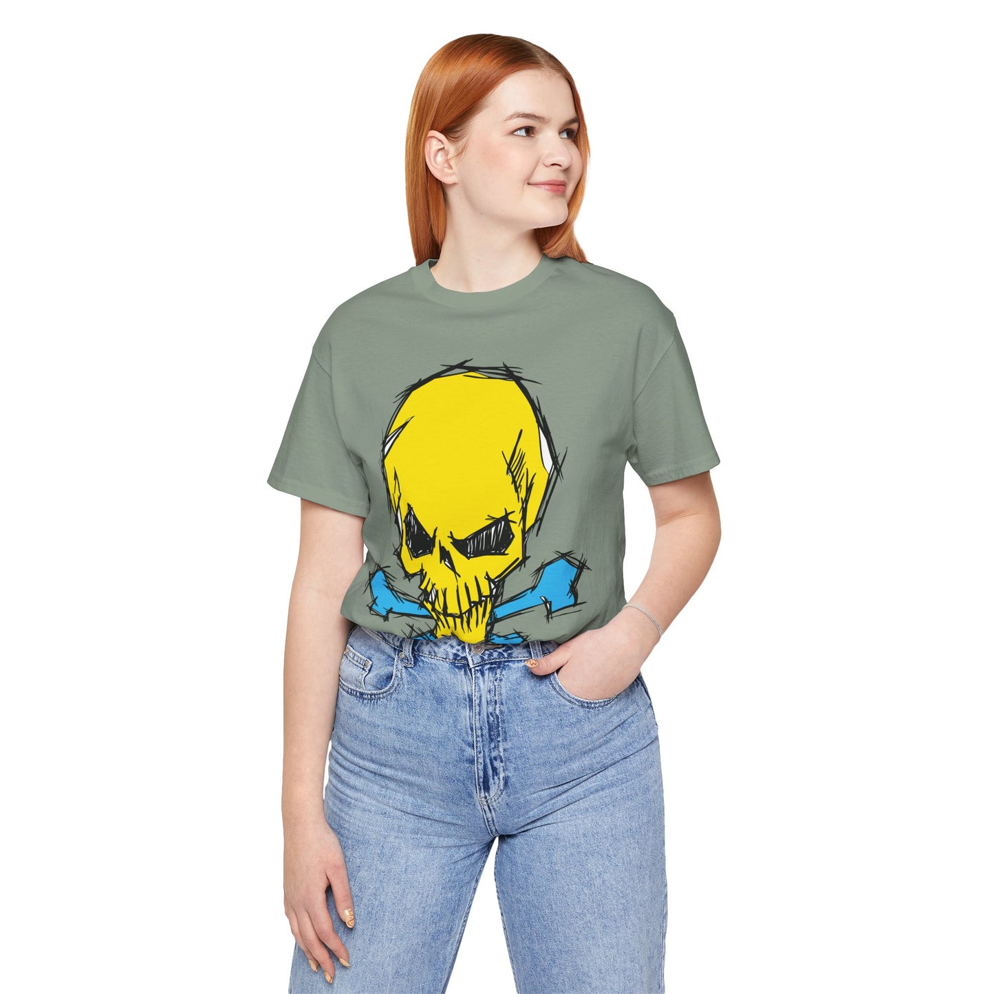 2-Yellow Skull Graphic Design Tee, Skull Shirt, Vintage Tees, Art Design T-Shirt, Vintage Graphic Tee, Art Shirts with Skulls