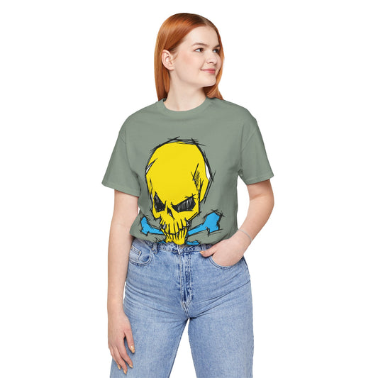 2-Yellow Skull Graphic Design Tee, Skull Shirt, Vintage Tees, Art Design T-Shirt, Vintage Graphic Tee, Art Shirts with Skulls
