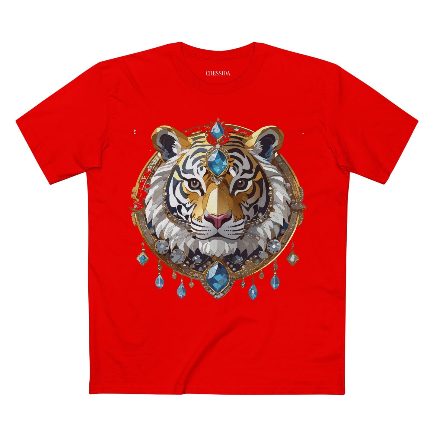 Tiger Graphic Unisex 100 Cotton Tee With Unique Animal Golden Medallion Art Design 54