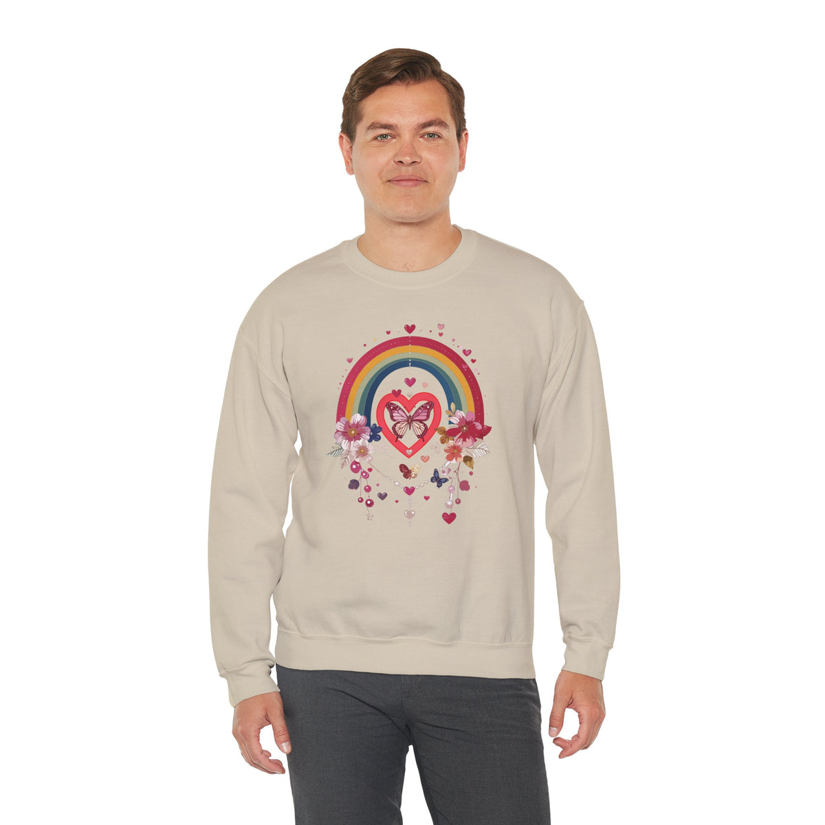 Rainbow Heart Sweatshirt, Floral Heart Sweatshirt, Floral Love Sweatshirt, Valentine's Day Sweatshirt, Rainbow Heart Floral Sweatshirt 113