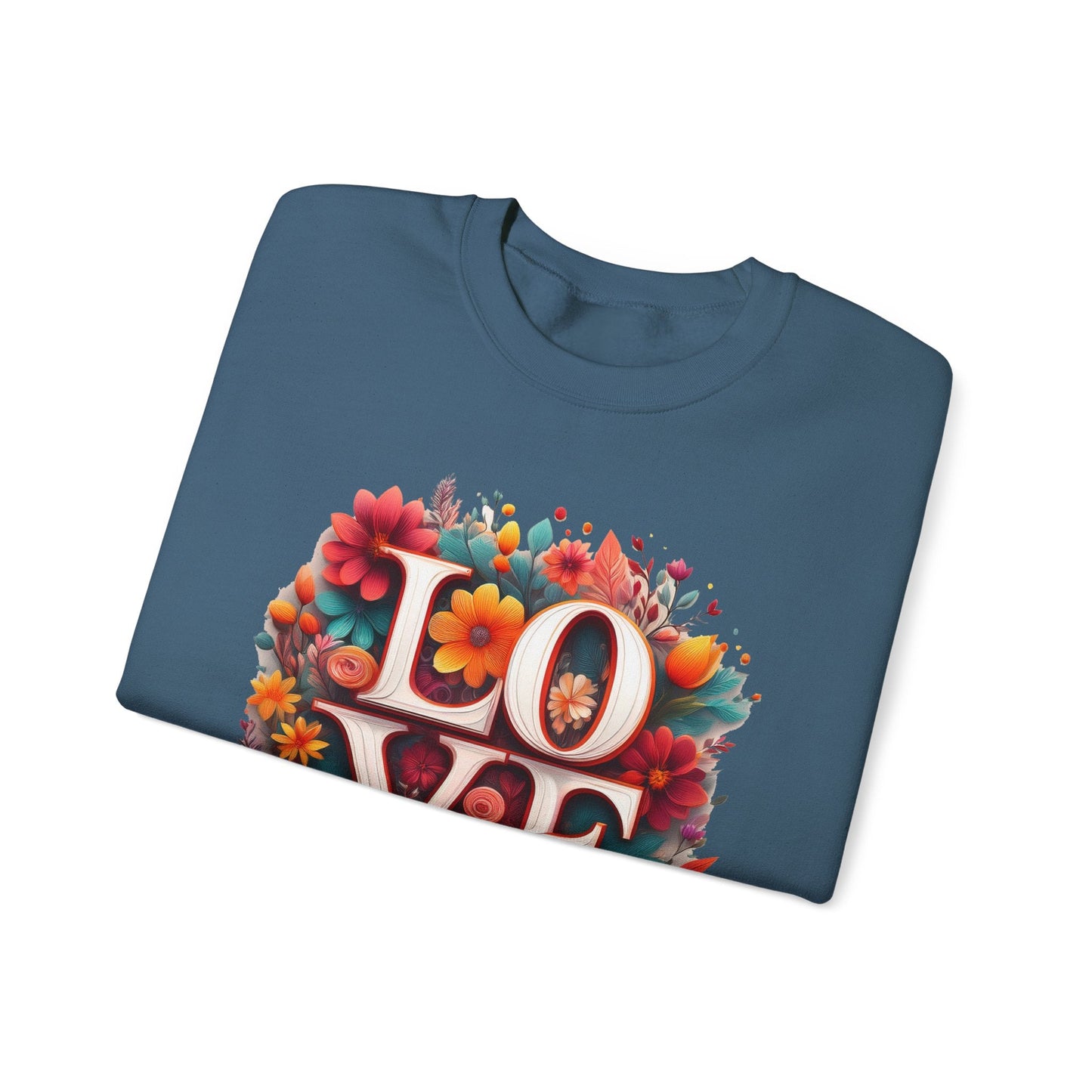 Floral Love Valentines Day Sweatshirt Unisex Heavy Blend Crewneck 50/50 Cotton Polyester Gildan 18000
