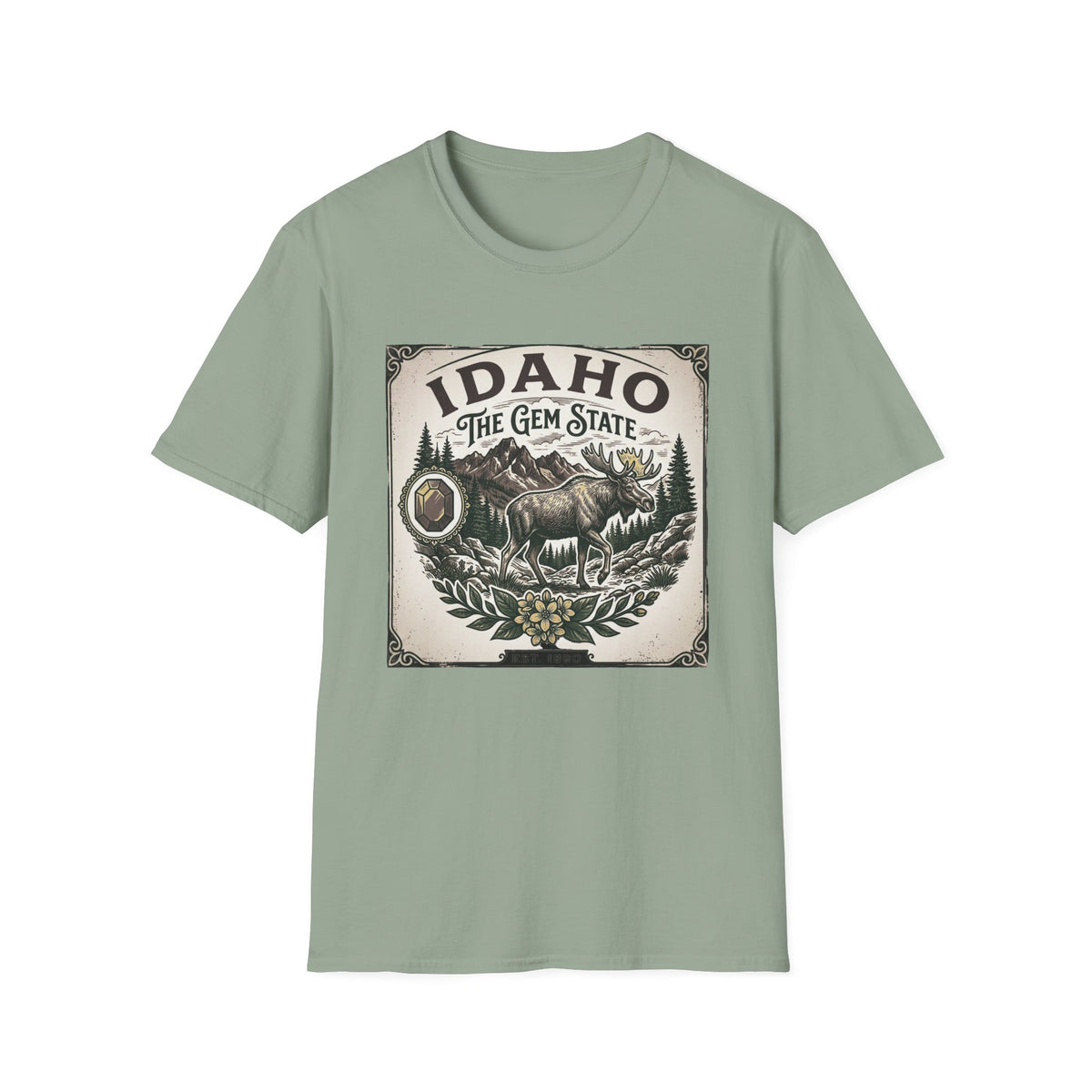 Idaho The Gem State Vintage Moose Travel Tourist Graphic Design Unisex 100 Cotton Gildan T-Shirt