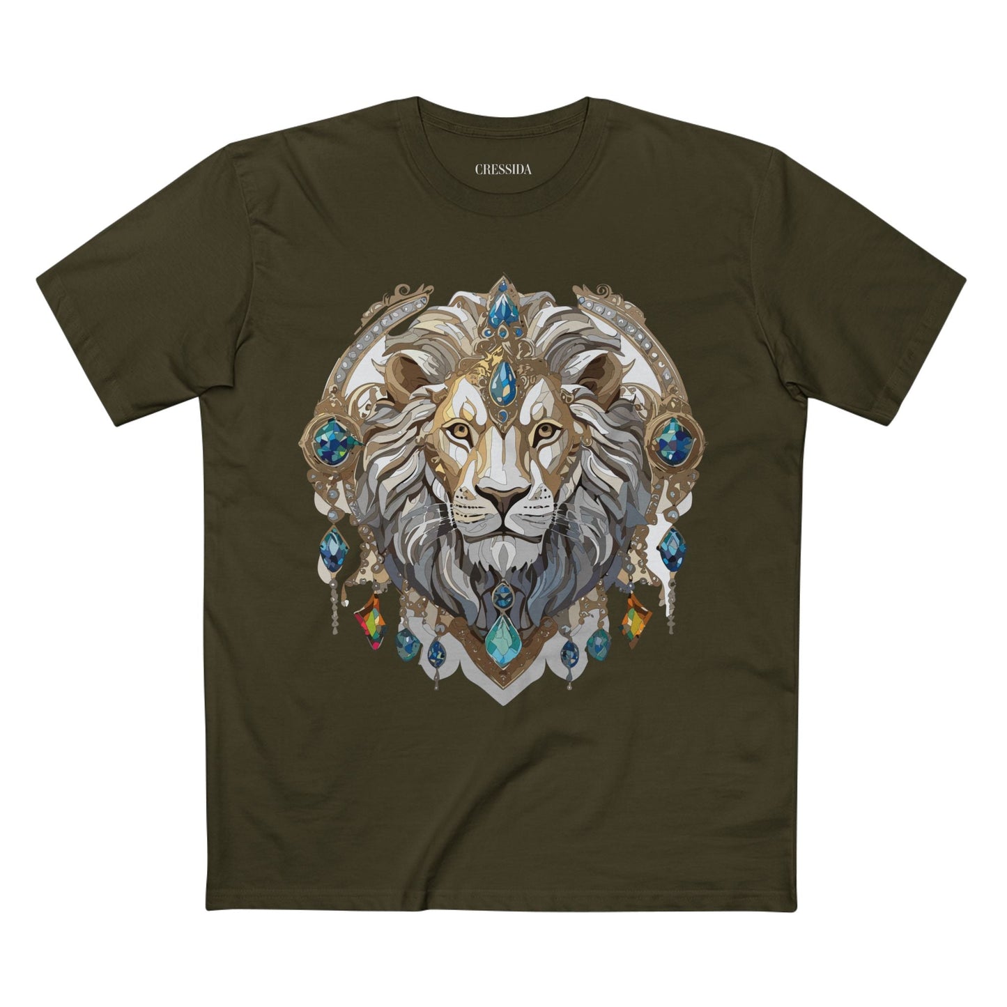 Lion Graphic Unisex 100 Cotton Tee With Unique Animal Golden Medallion Art Design 58